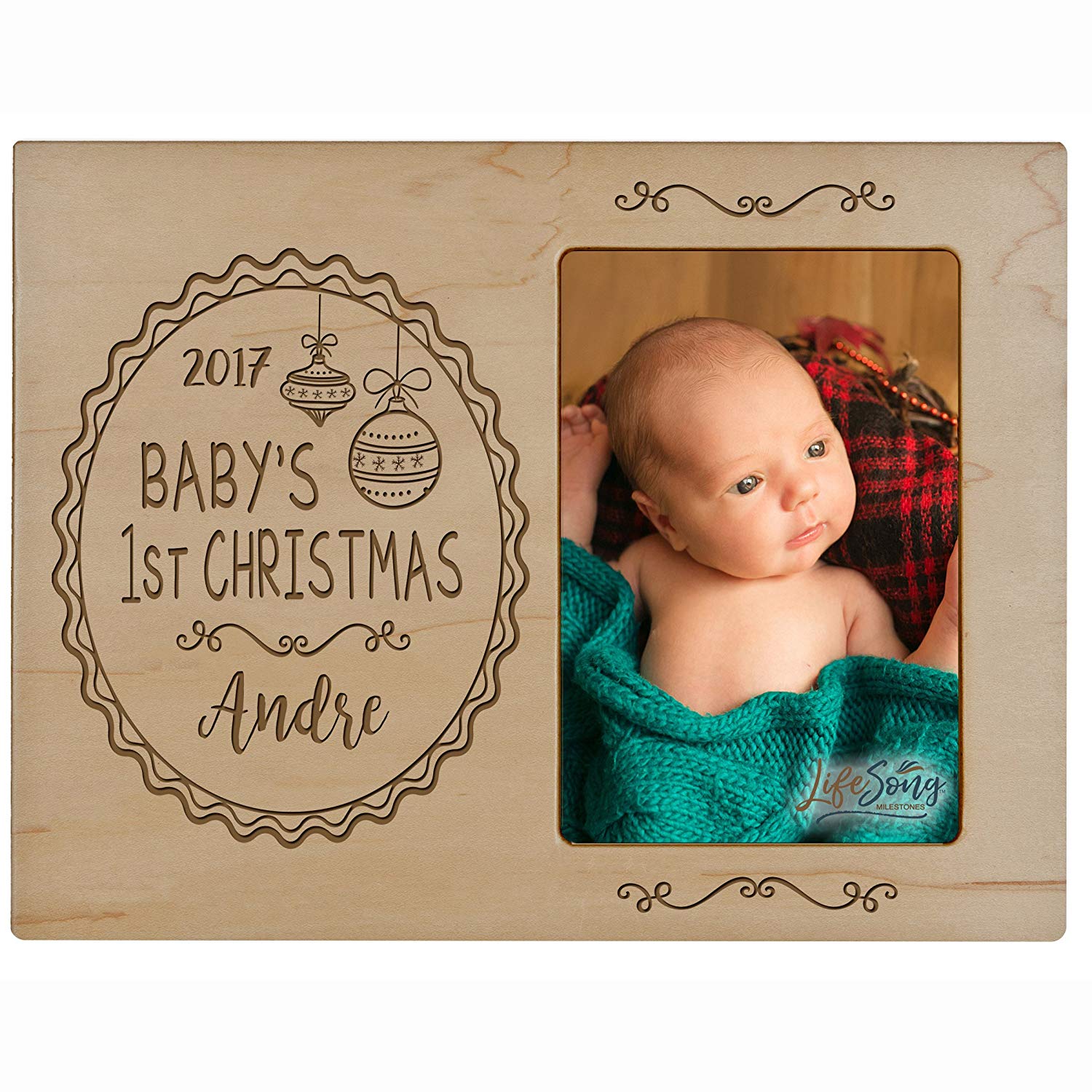 Personalized Home Christmas Ornament Design Photo Frame Holds 4x6 Photograph - LifeSong Milestones