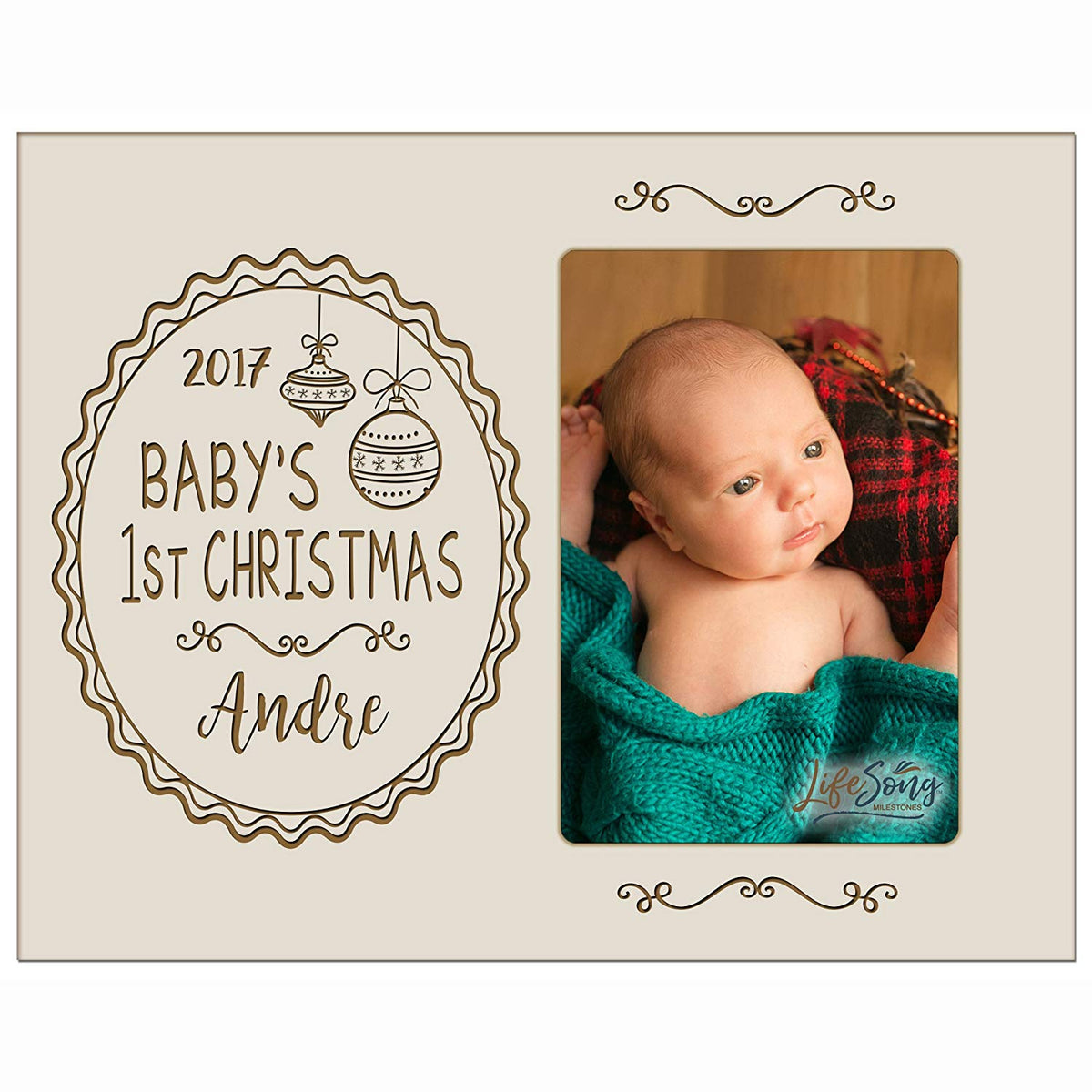 Personalized Home Christmas Ornament Design Photo Frame Holds 4x6 Photograph - LifeSong Milestones