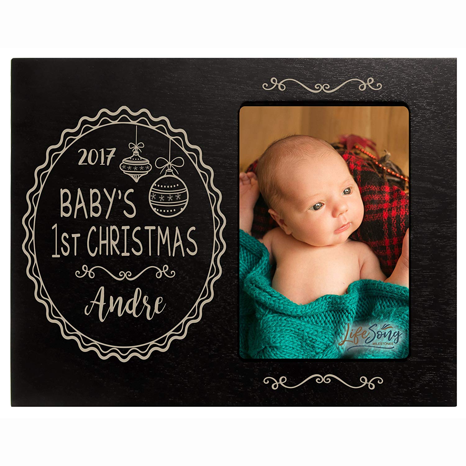 Personalized Home Christmas Ornament Design Photo Frame Holds 4x6 Photograph - LifeSong Milestones
