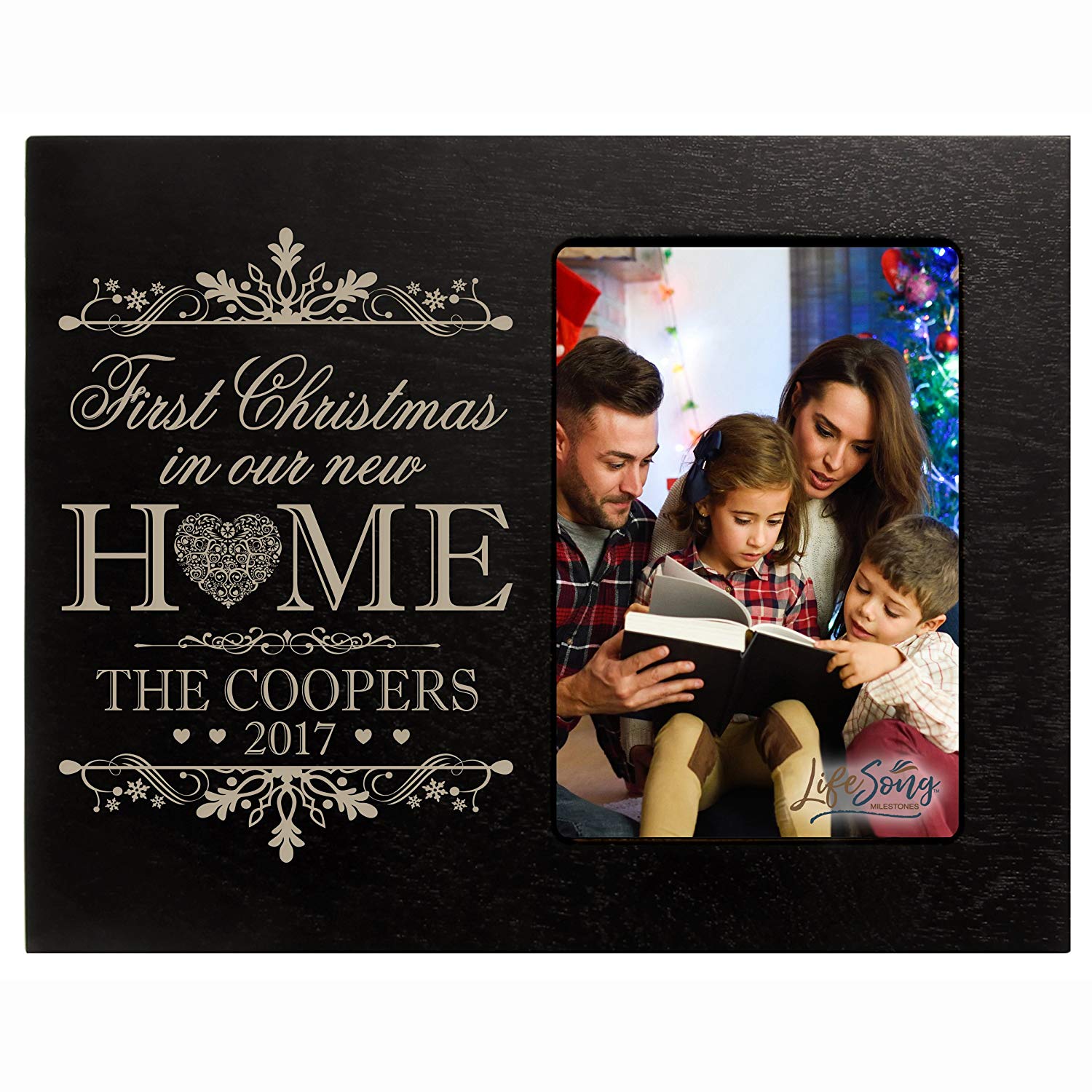 Personalized Home Christmas photo frame holds 4x6 photograph In Our New Home - LifeSong Milestones