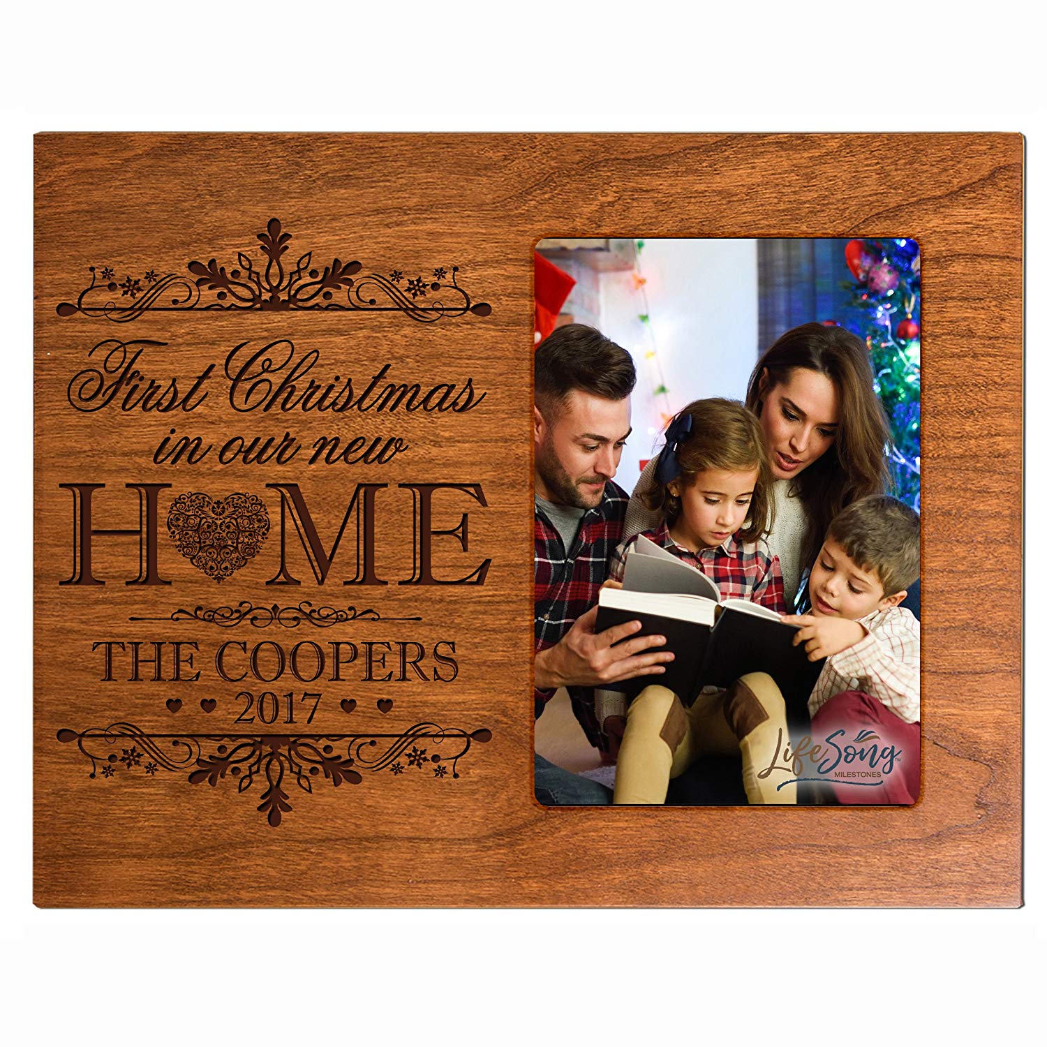 Personalized Home Christmas photo frame holds 4x6 photograph In Our New Home - LifeSong Milestones