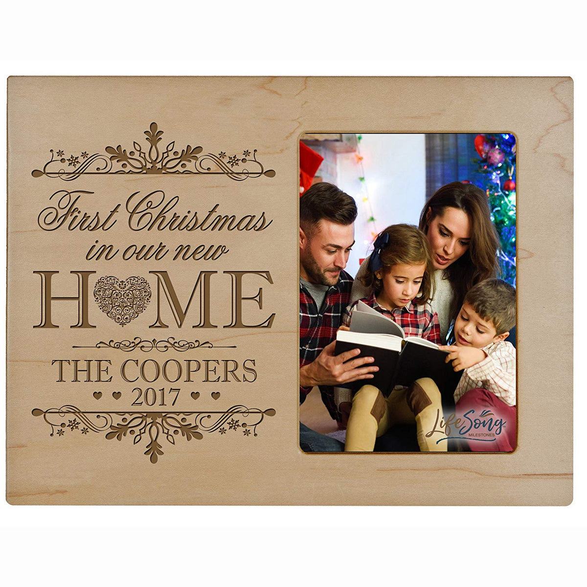 Personalized Home Christmas photo frame holds 4x6 photograph In Our New Home - LifeSong Milestones