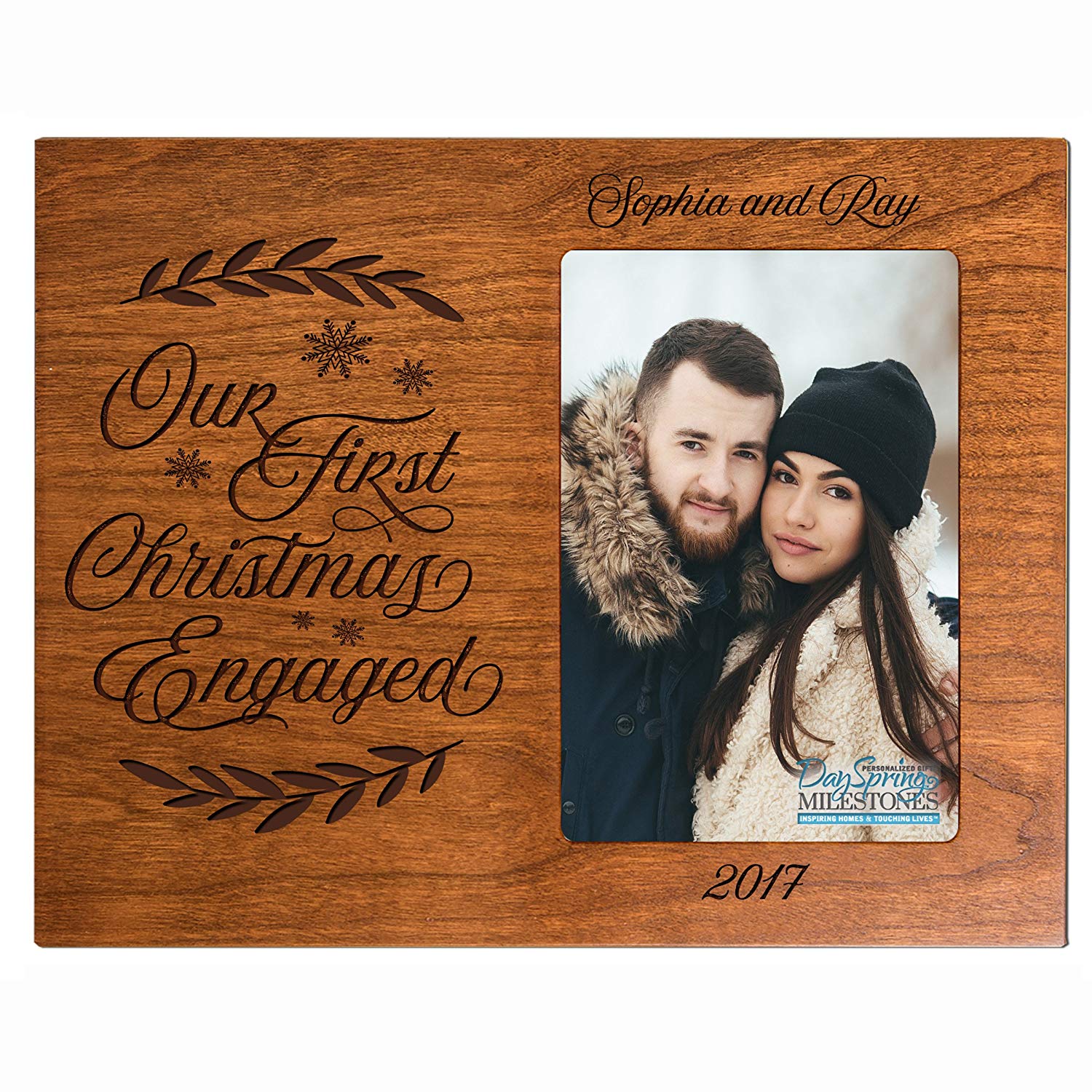 Personalized Home Christmas photo frame holds 4x6 photograph Our First Christmas Engaged - LifeSong Milestones