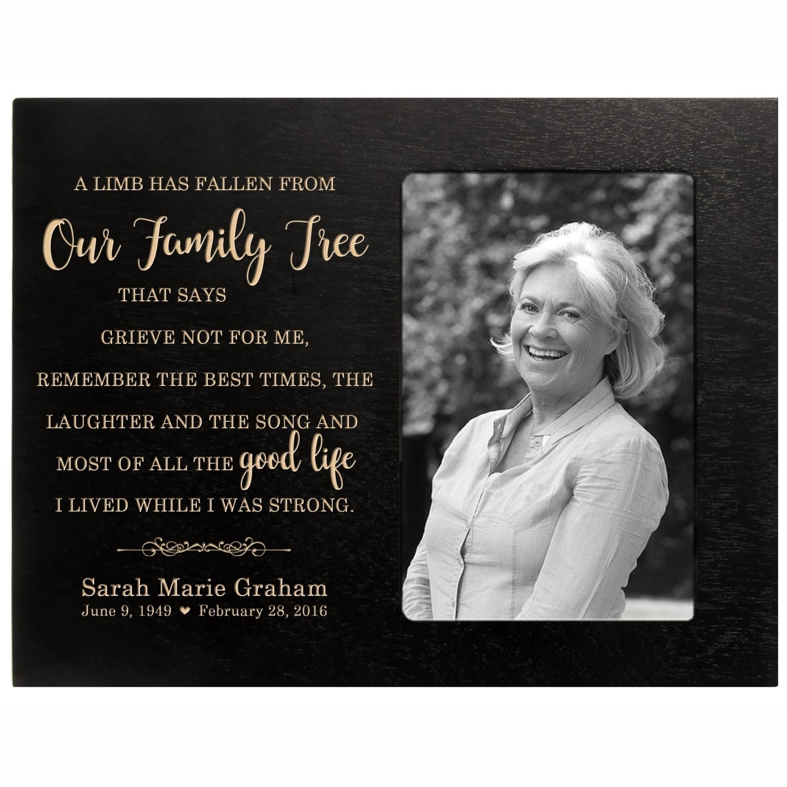 Personalized Horizontal 8x10 Wooden Memorial Picture Frame Holds 4x6 Photo - A Limb Has Fallen - LifeSong Milestones