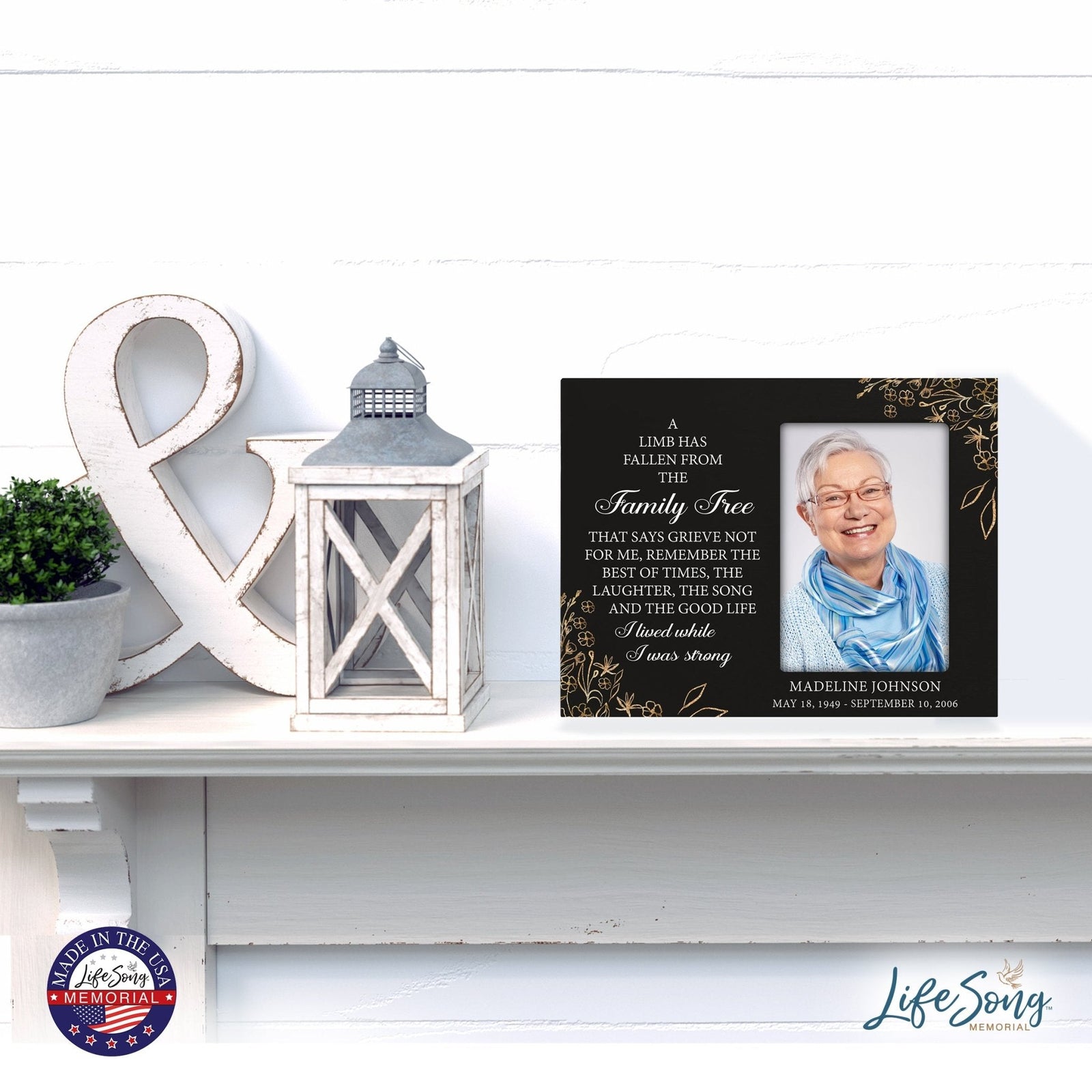 Personalized Horizontal 8x10 Wooden Memorial Picture Frame Holds 4x6 Photo - A Limb Has Fallen (Black) - LifeSong Milestones