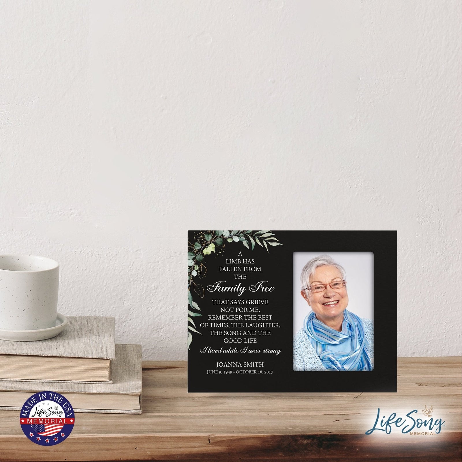 Personalized Horizontal 8x10 Wooden Memorial Picture Frame Holds 4x6 Photo - A Limb Has Fallen (Black) - LifeSong Milestones