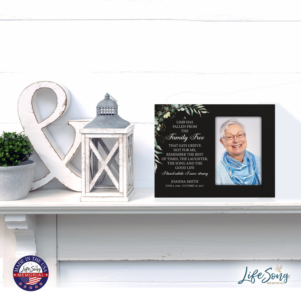 Personalized Horizontal 8x10 Wooden Memorial Picture Frame Holds 4x6 Photo - A Limb Has Fallen (Black) - LifeSong Milestones
