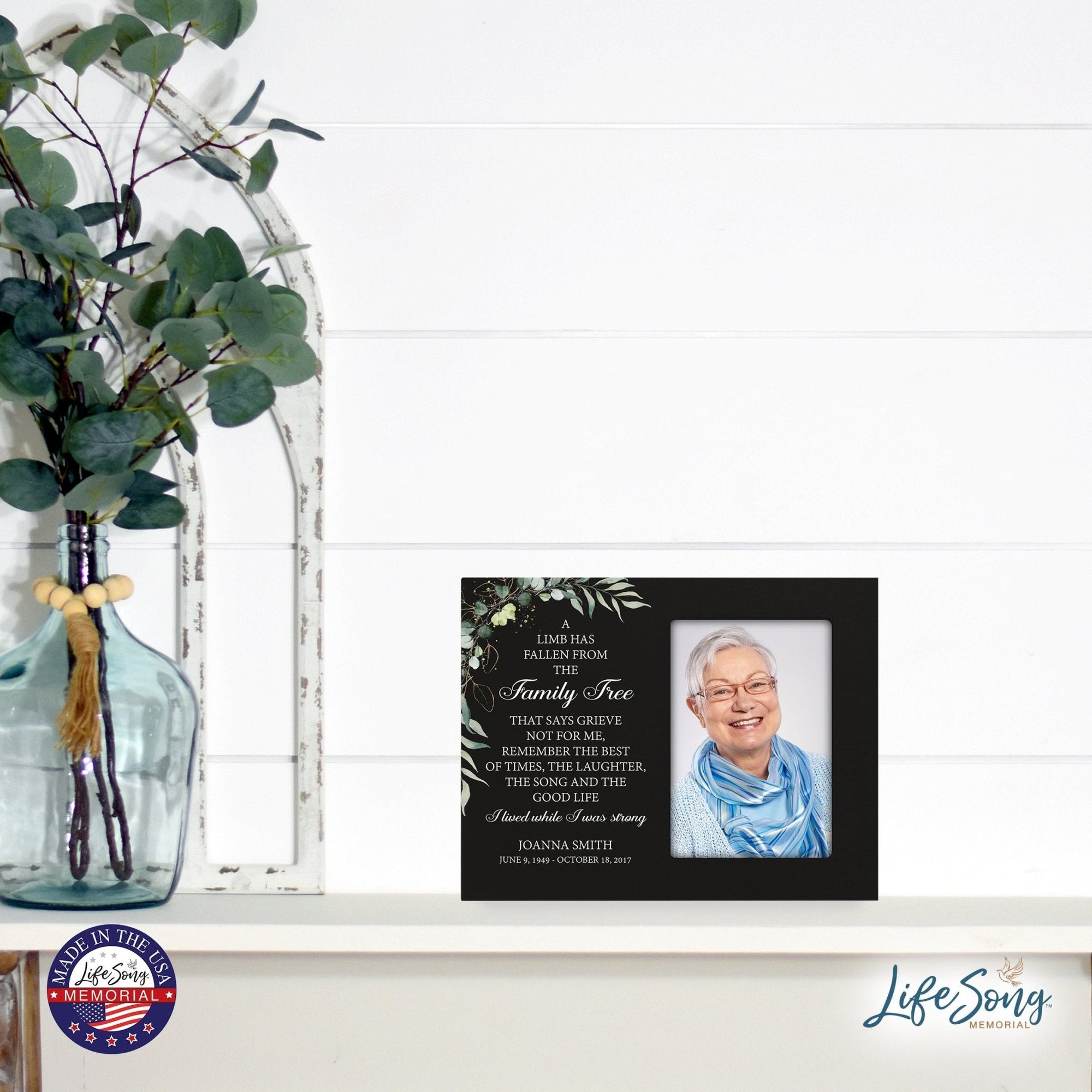 Personalized Horizontal 8x10 Wooden Memorial Picture Frame Holds 4x6 Photo - A Limb Has Fallen (Black) - LifeSong Milestones