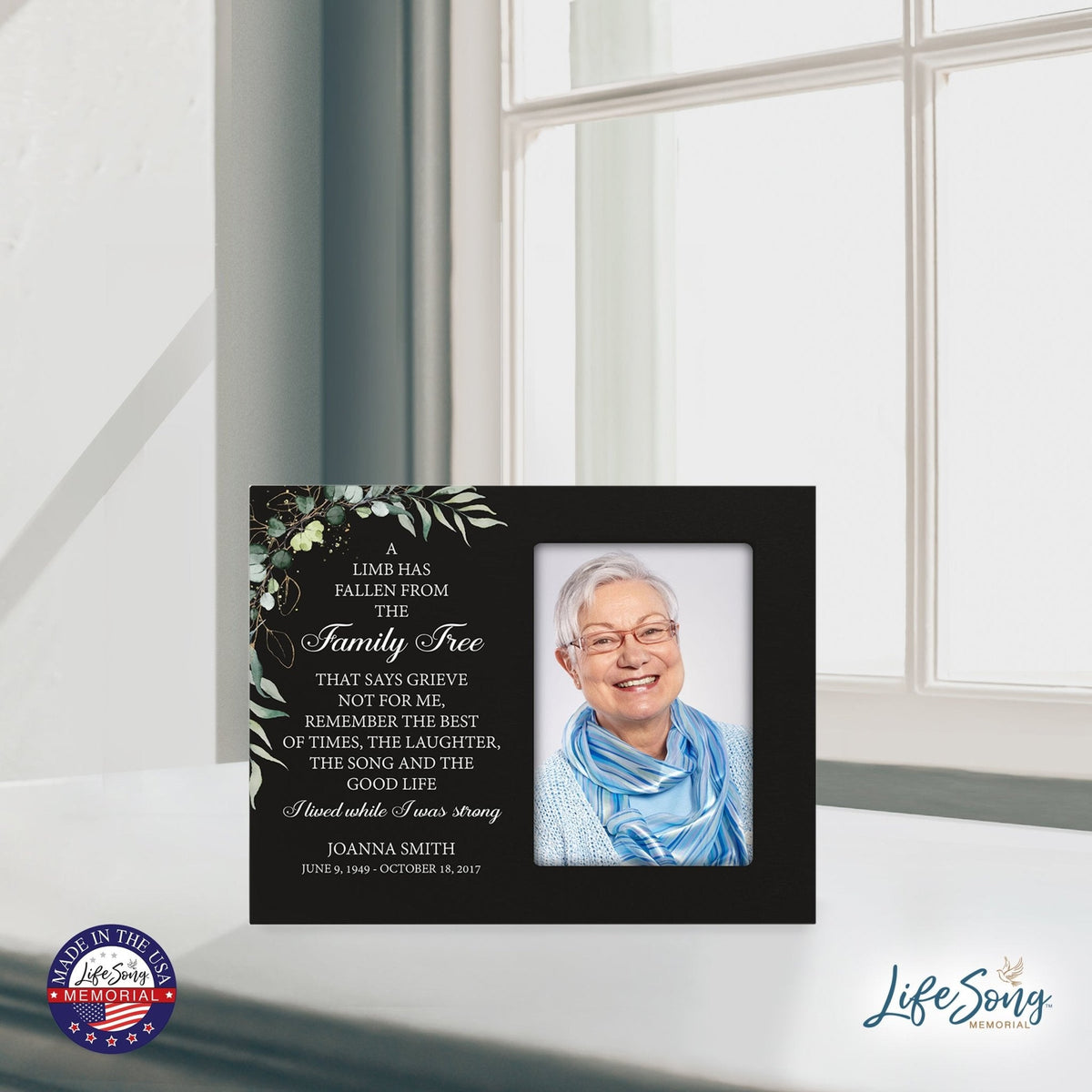 Personalized Horizontal 8x10 Wooden Memorial Picture Frame Holds 4x6 Photo - A Limb Has Fallen (Black) - LifeSong Milestones