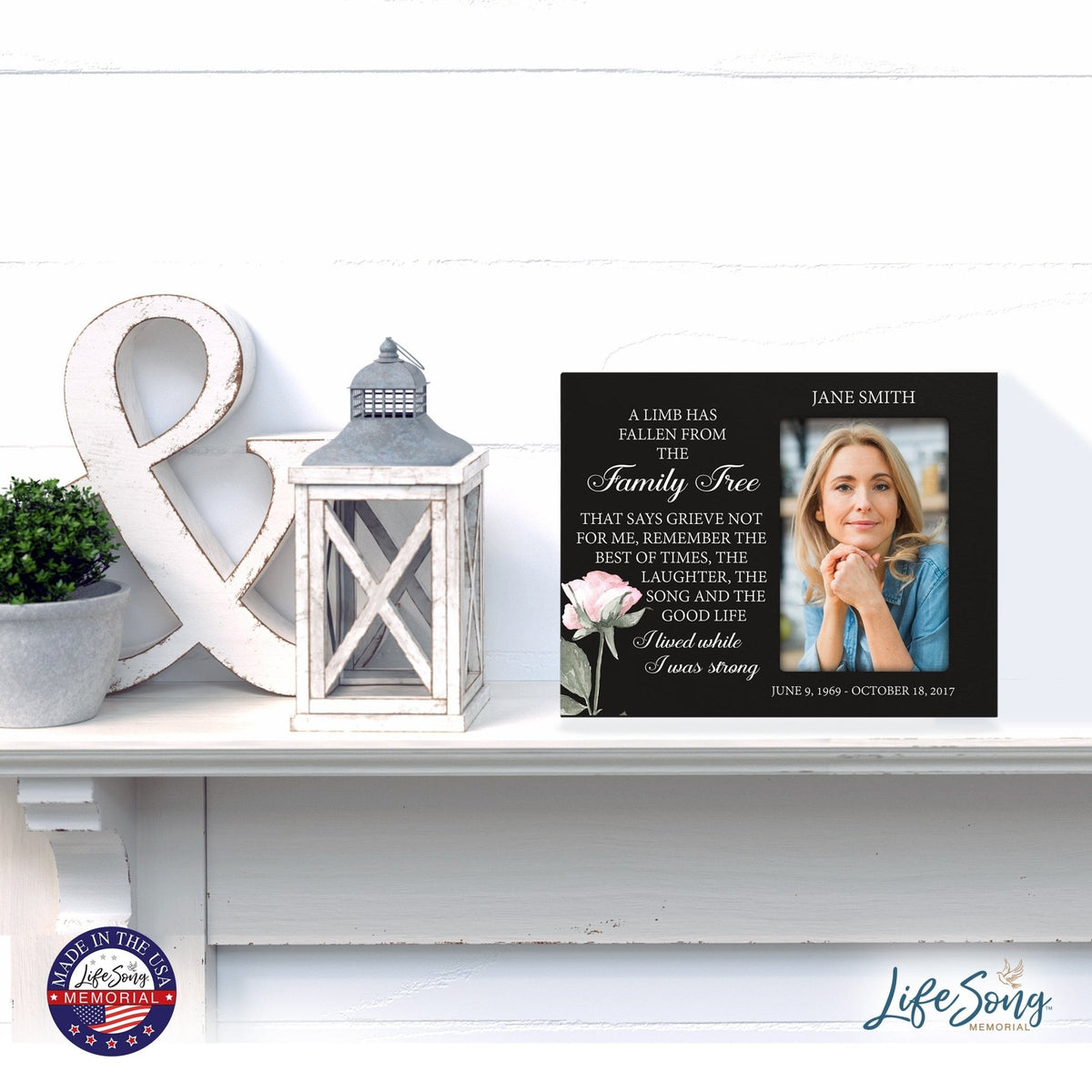 Personalized Horizontal 8x10 Wooden Memorial Picture Frame Holds 4x6 Photo - A Limb Has Fallen (Black) - LifeSong Milestones
