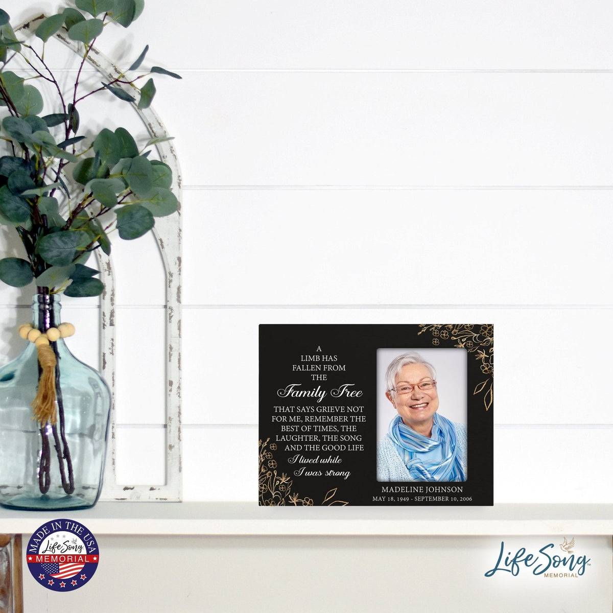 Personalized Horizontal 8x10 Wooden Memorial Picture Frame Holds 4x6 Photo - A Limb Has Fallen (Black) - LifeSong Milestones