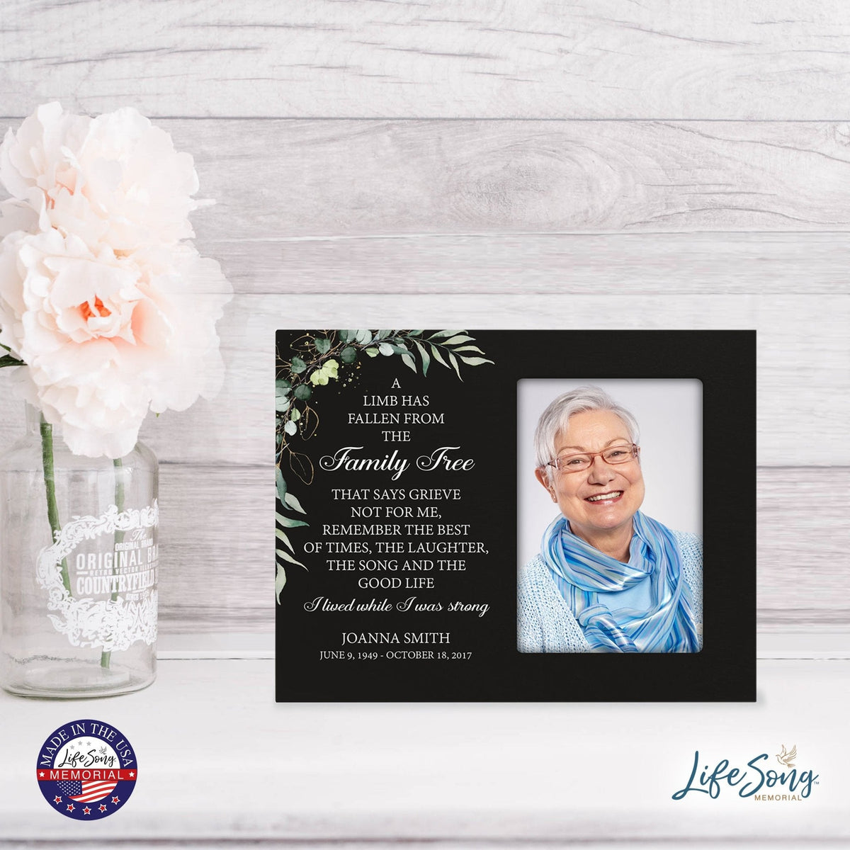Personalized Horizontal 8x10 Wooden Memorial Picture Frame Holds 4x6 Photo - A Limb Has Fallen (Black) - LifeSong Milestones