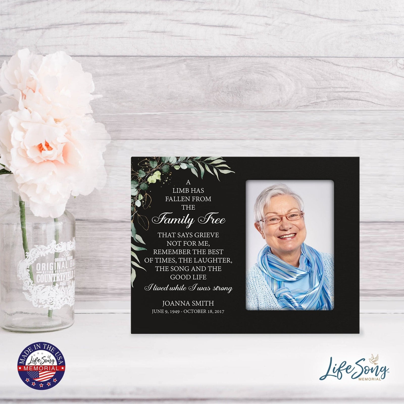 Personalized Horizontal 8x10 Wooden Memorial Picture Frame Holds 4x6 Photo - A Limb Has Fallen (Black) - LifeSong Milestones
