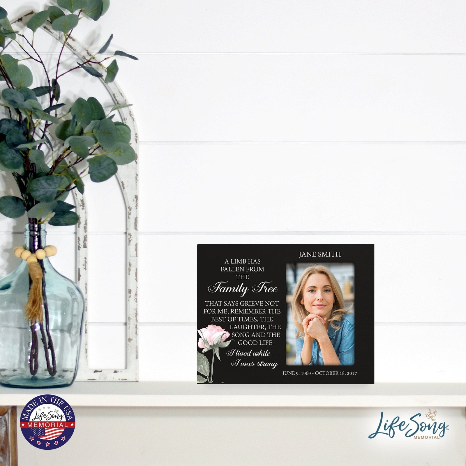 Personalized Horizontal 8x10 Wooden Memorial Picture Frame Holds 4x6 Photo - A Limb Has Fallen (Black) - LifeSong Milestones