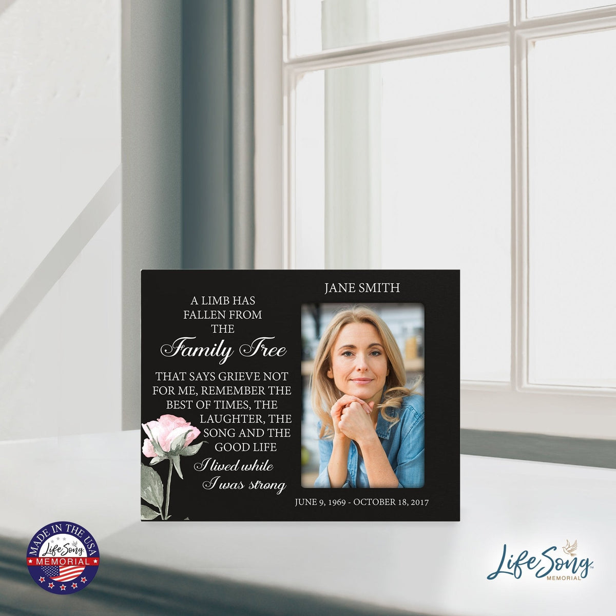 Personalized Horizontal 8x10 Wooden Memorial Picture Frame Holds 4x6 Photo - A Limb Has Fallen (Black) - LifeSong Milestones