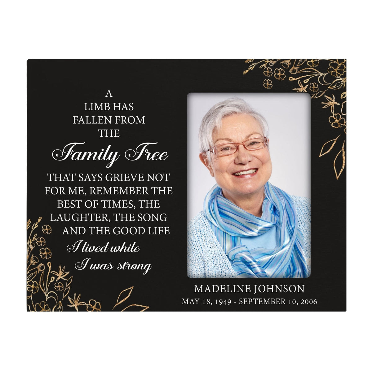 Personalized Horizontal 8x10 Wooden Memorial Picture Frame Holds 4x6 Photo - A Limb Has Fallen (Black) - LifeSong Milestones