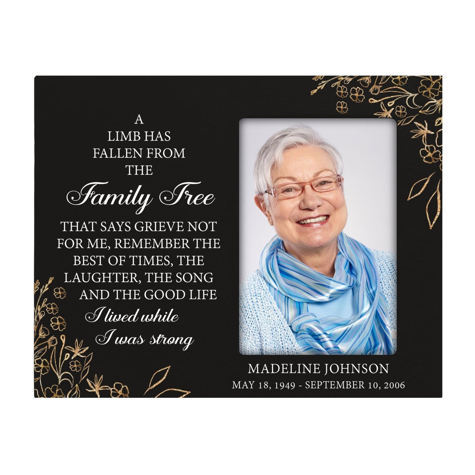 Personalized Horizontal 8x10 Wooden Memorial Picture Frame Holds 4x6 Photo - A Limb Has Fallen (Black) - LifeSong Milestones