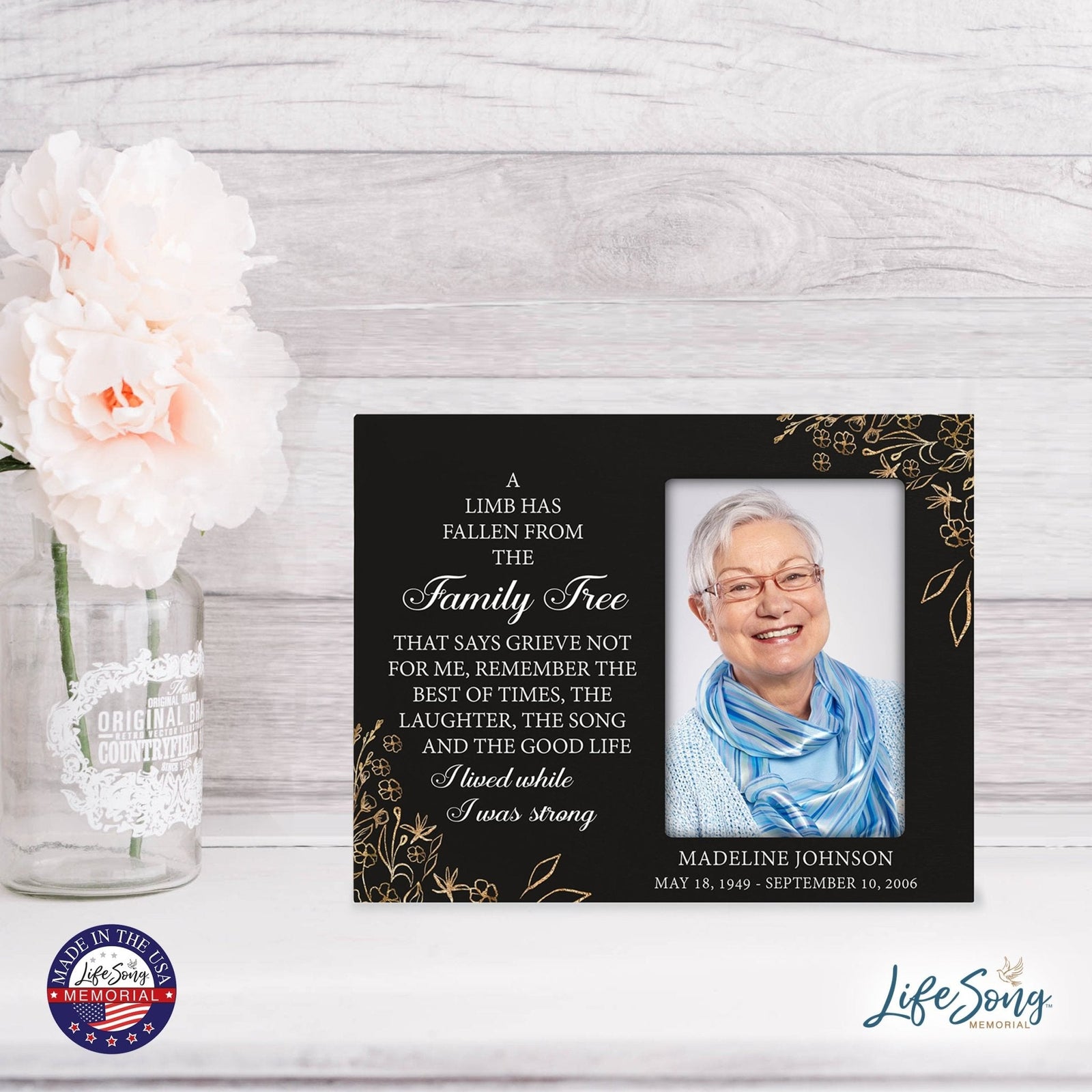 Personalized Horizontal 8x10 Wooden Memorial Picture Frame Holds 4x6 Photo - A Limb Has Fallen (Black) - LifeSong Milestones
