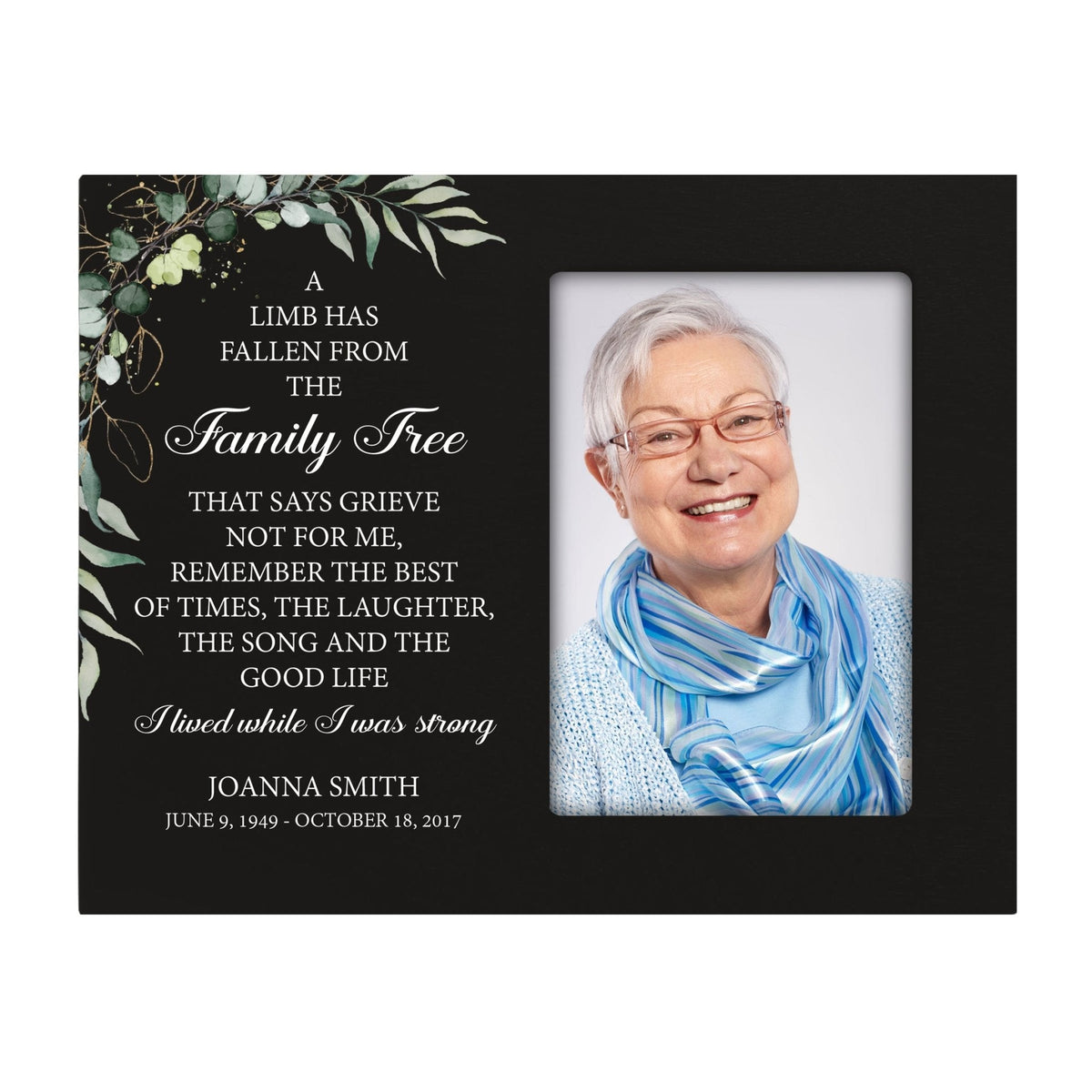 Personalized Horizontal 8x10 Wooden Memorial Picture Frame Holds 4x6 Photo - A Limb Has Fallen (Black) - LifeSong Milestones