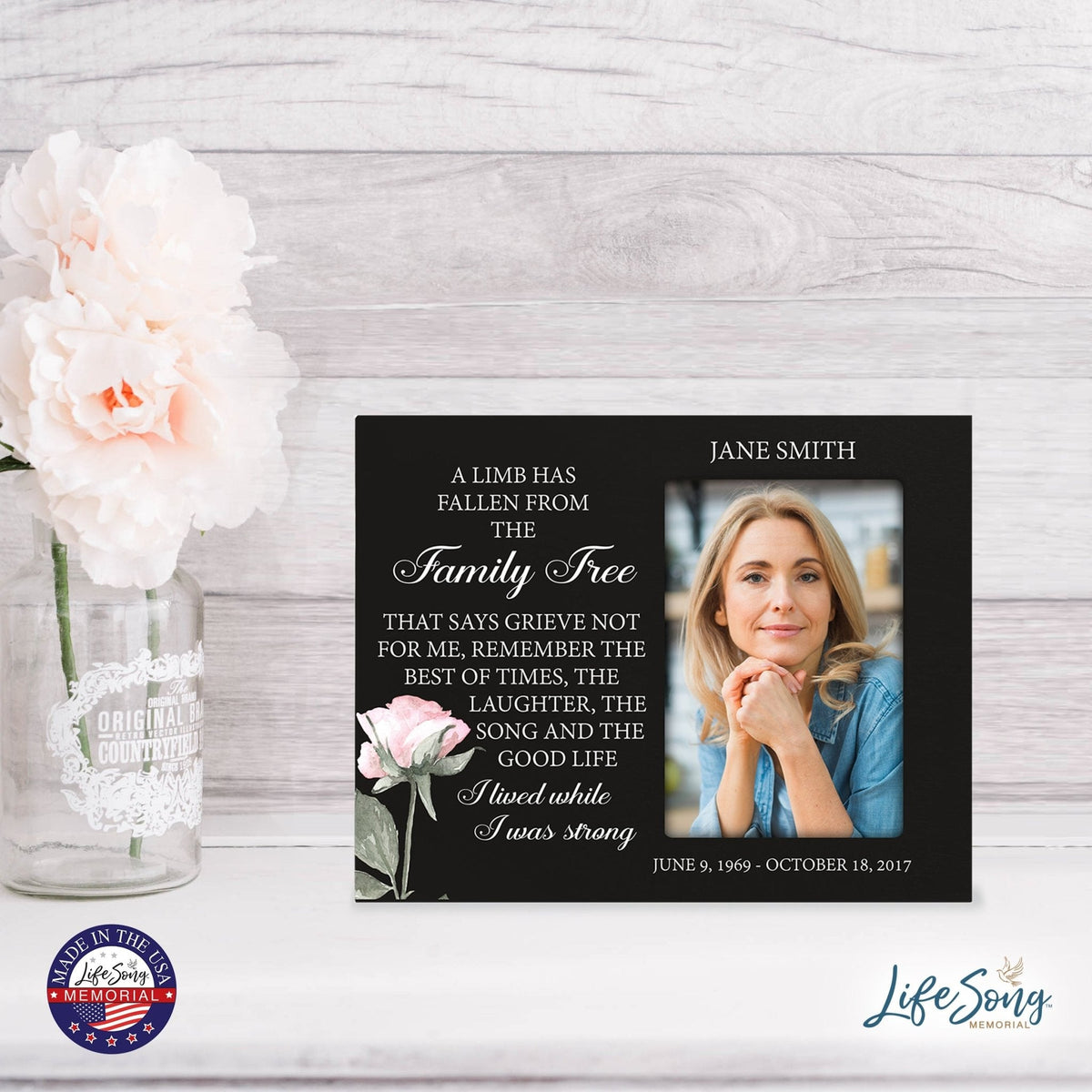 Personalized Horizontal 8x10 Wooden Memorial Picture Frame Holds 4x6 Photo - A Limb Has Fallen (Black) - LifeSong Milestones