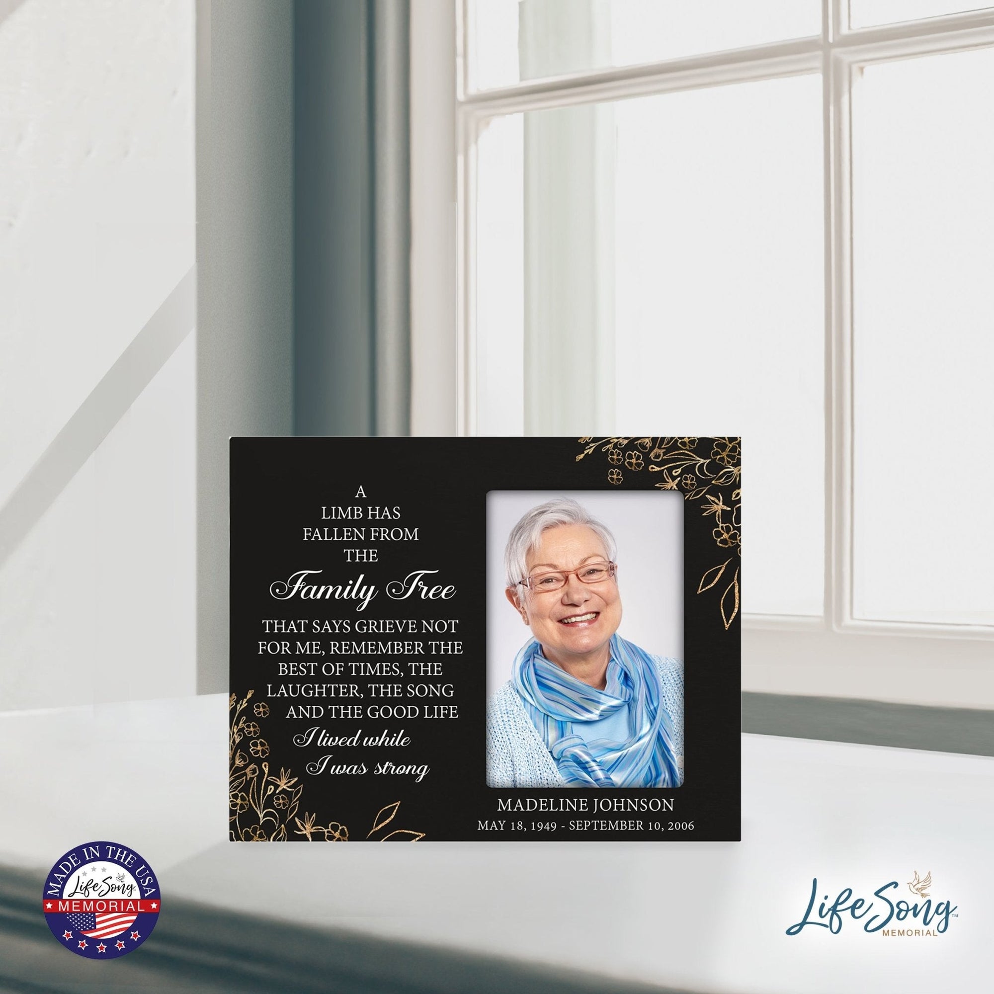 Personalized Horizontal 8x10 Wooden Memorial Picture Frame Holds 4x6 Photo - A Limb Has Fallen (Black) - LifeSong Milestones