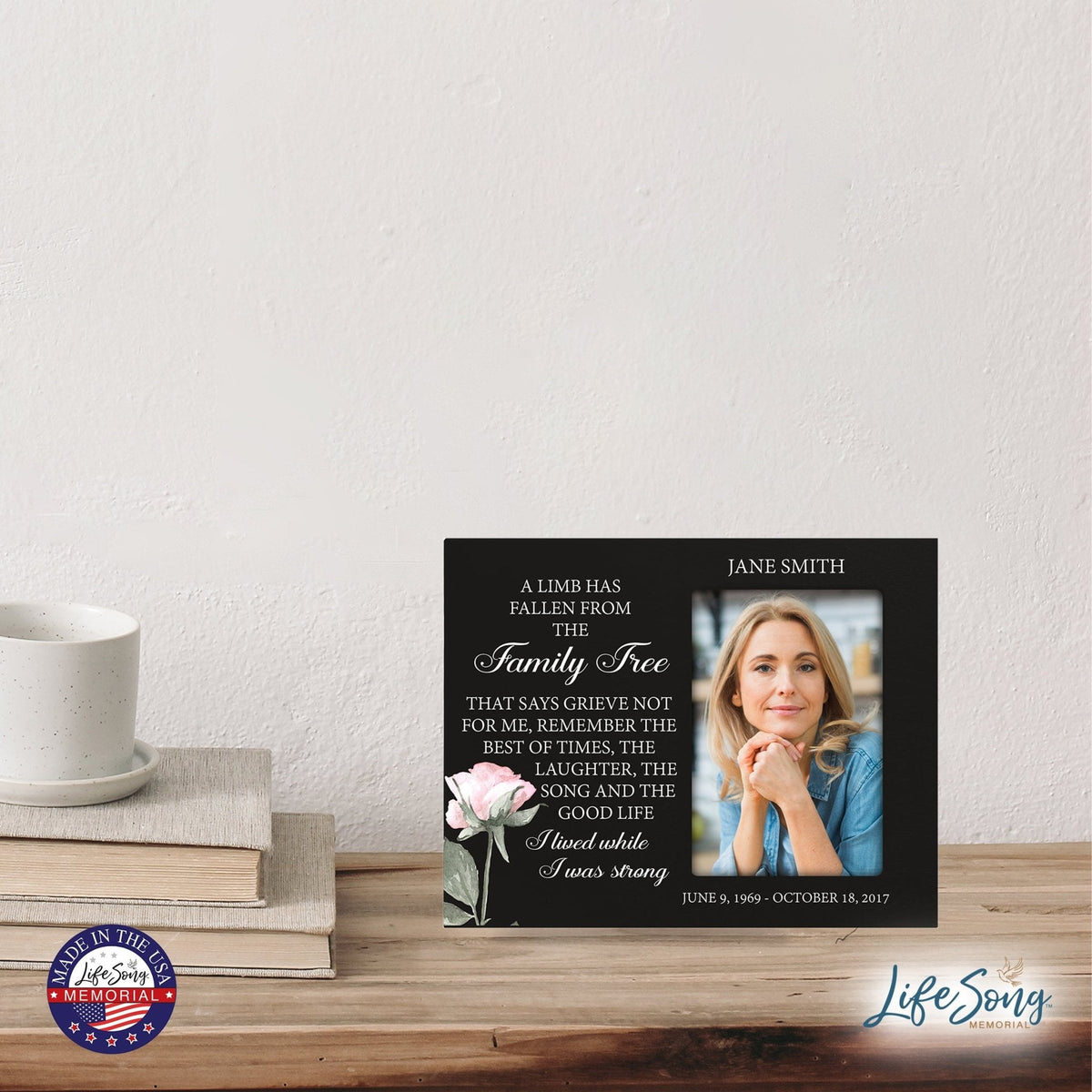 Personalized Horizontal 8x10 Wooden Memorial Picture Frame Holds 4x6 Photo - A Limb Has Fallen (Black) - LifeSong Milestones