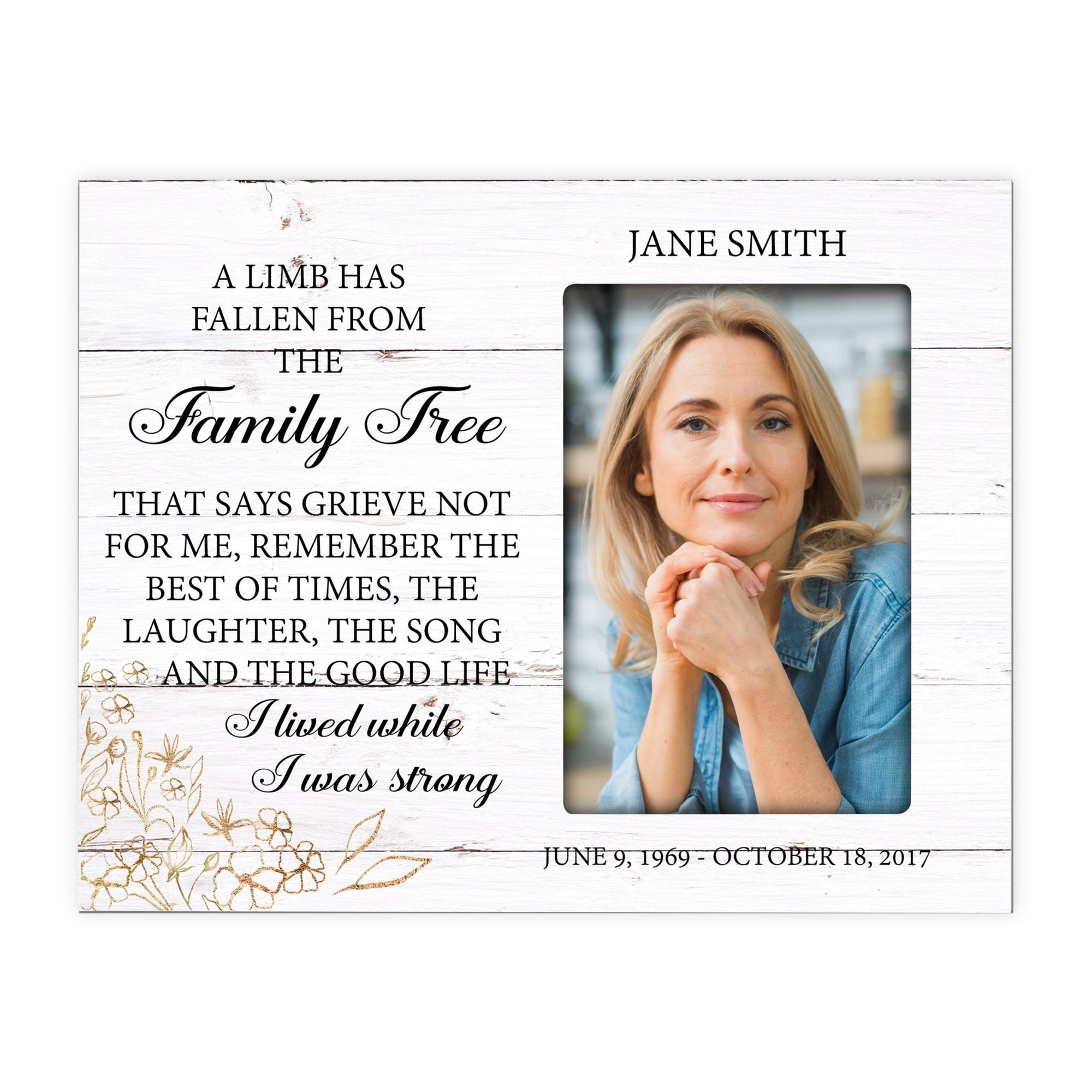 Personalized Horizontal 8x10 Wooden Memorial Picture Frame Holds 4x6 Photo - A Limb Has Fallen (White Distressed) - LifeSong Milestones