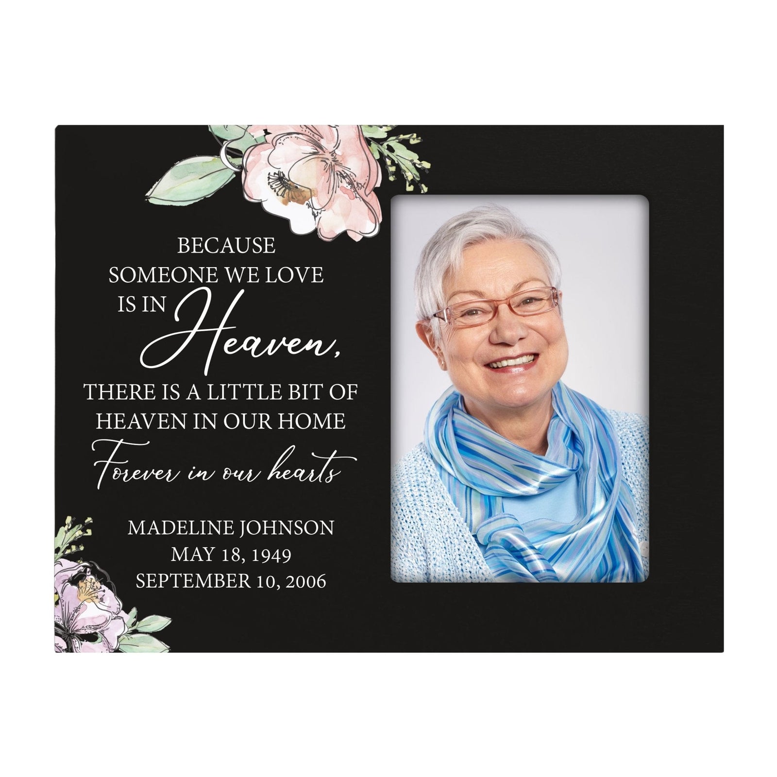 Personalized Horizontal 8x10 Wooden Memorial Picture Frame Holds 4x6 Photo - Because Someone We Love (Black) - LifeSong Milestones