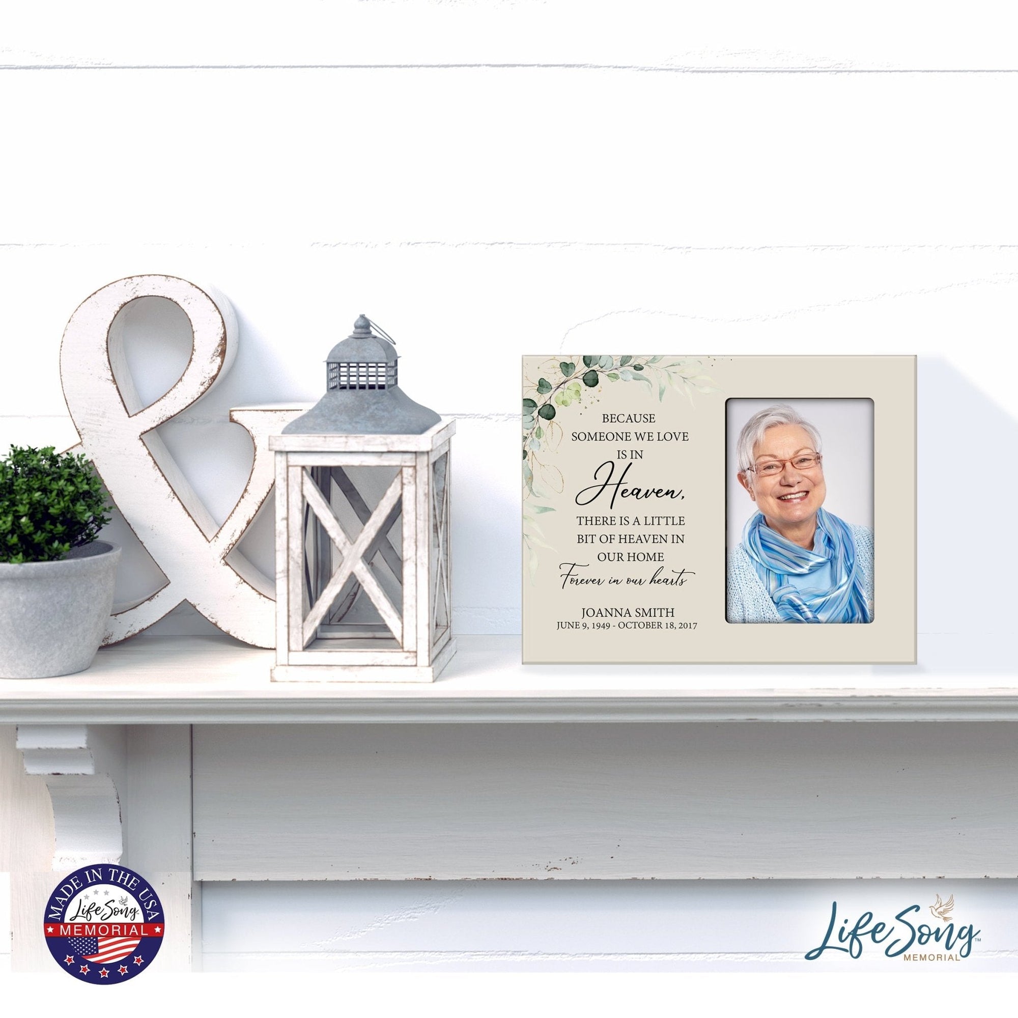 Personalized Horizontal 8x10 Wooden Memorial Picture Frame Holds 4x6 Photo - Because Someone We Love (Ivory) - LifeSong Milestones