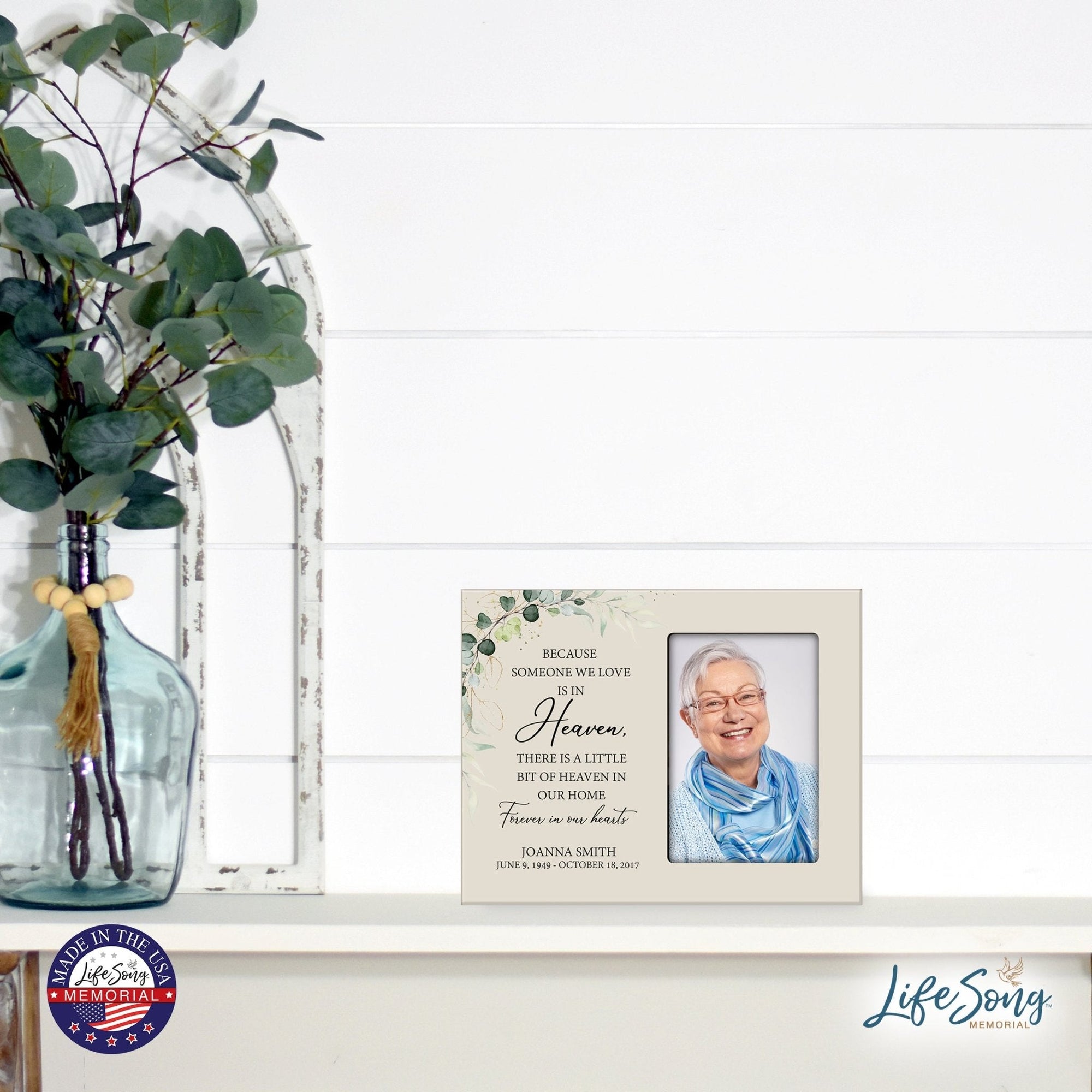 Personalized Horizontal 8x10 Wooden Memorial Picture Frame Holds 4x6 Photo - Because Someone We Love (Ivory) - LifeSong Milestones