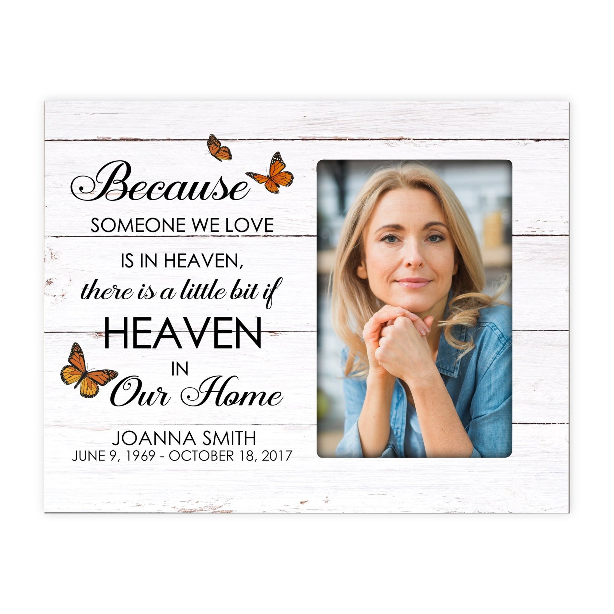 Personalized Horizontal 8x10 Wooden Memorial Picture Frame Holds 4x6 Photo - Because Someone We Love (White Distressed) - LifeSong Milestones