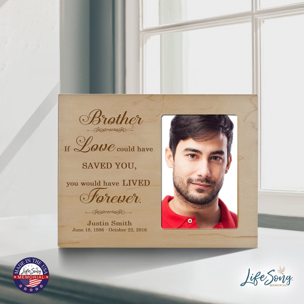 Personalized Horizontal 8x10 Wooden Memorial Picture Frame Holds 4x6 Photo - Brother, If Love Could - LifeSong Milestones