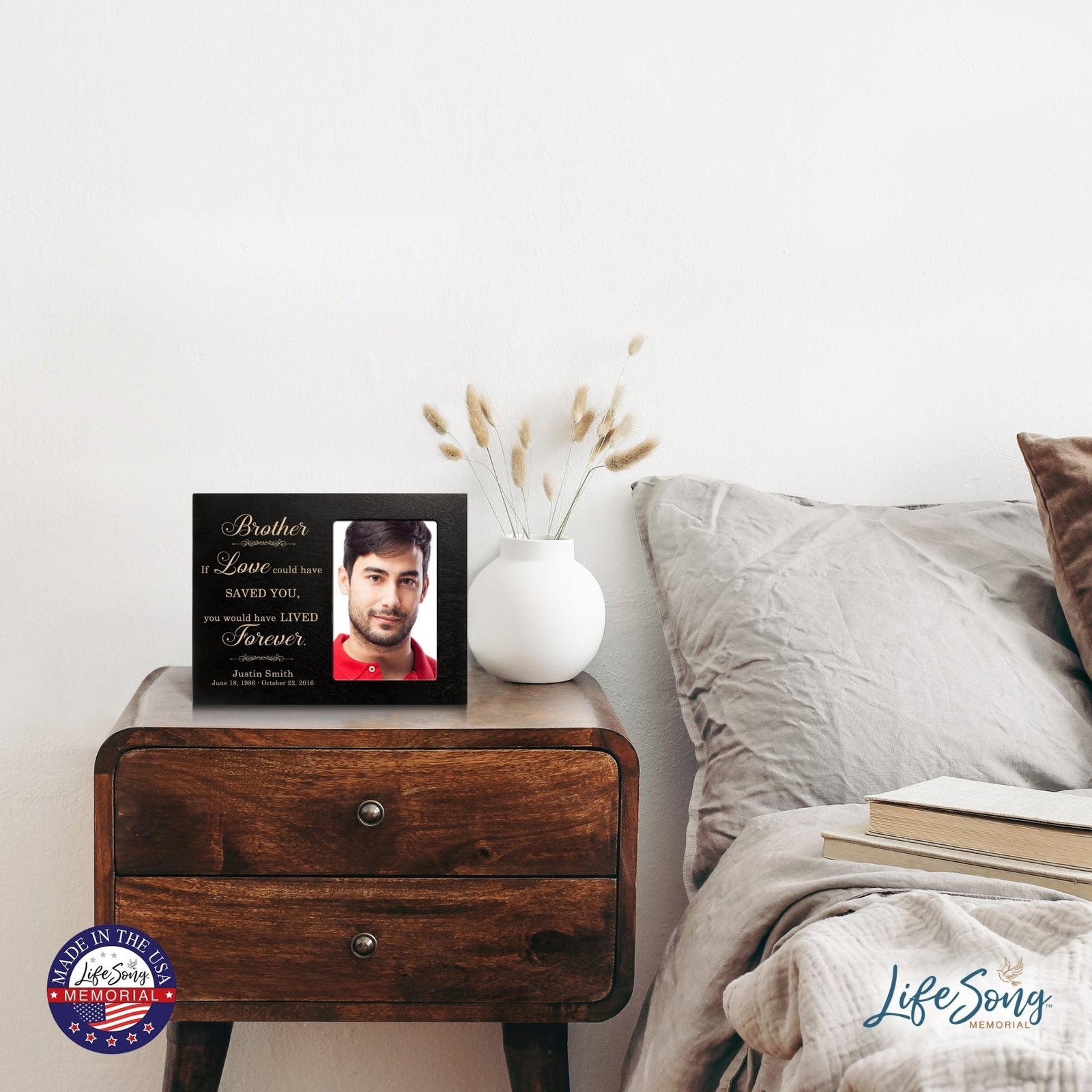 Personalized Horizontal 8x10 Wooden Memorial Picture Frame Holds 4x6 Photo - Brother, If Love Could - LifeSong Milestones