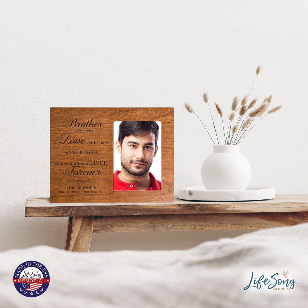 Personalized Horizontal 8x10 Wooden Memorial Picture Frame Holds 4x6 Photo - Brother, If Love Could - LifeSong Milestones