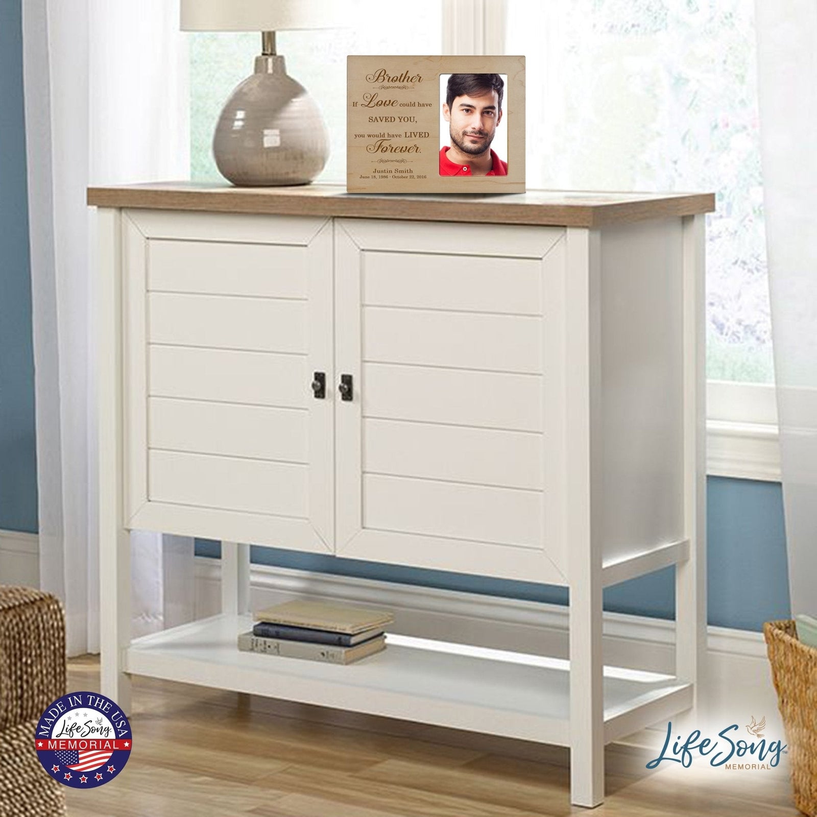 Personalized Horizontal 8x10 Wooden Memorial Picture Frame Holds 4x6 Photo - Brother, If Love Could - LifeSong Milestones