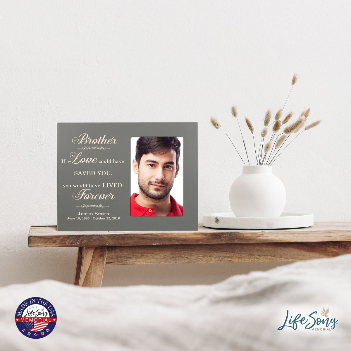 Personalized Horizontal 8x10 Wooden Memorial Picture Frame Holds 4x6 Photo - Brother, If Love Could - LifeSong Milestones