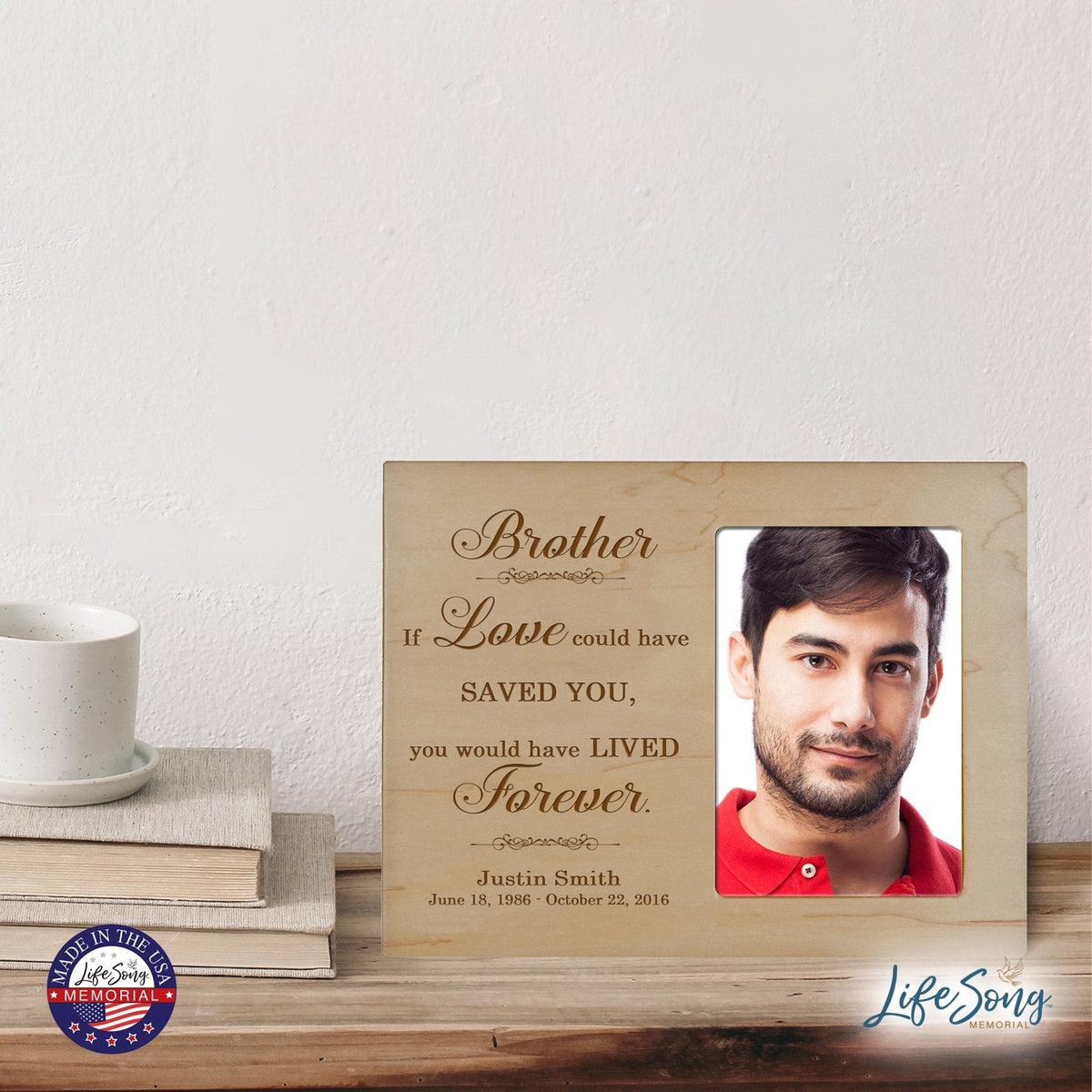 Personalized Horizontal 8x10 Wooden Memorial Picture Frame Holds 4x6 Photo - Brother, If Love Could - LifeSong Milestones