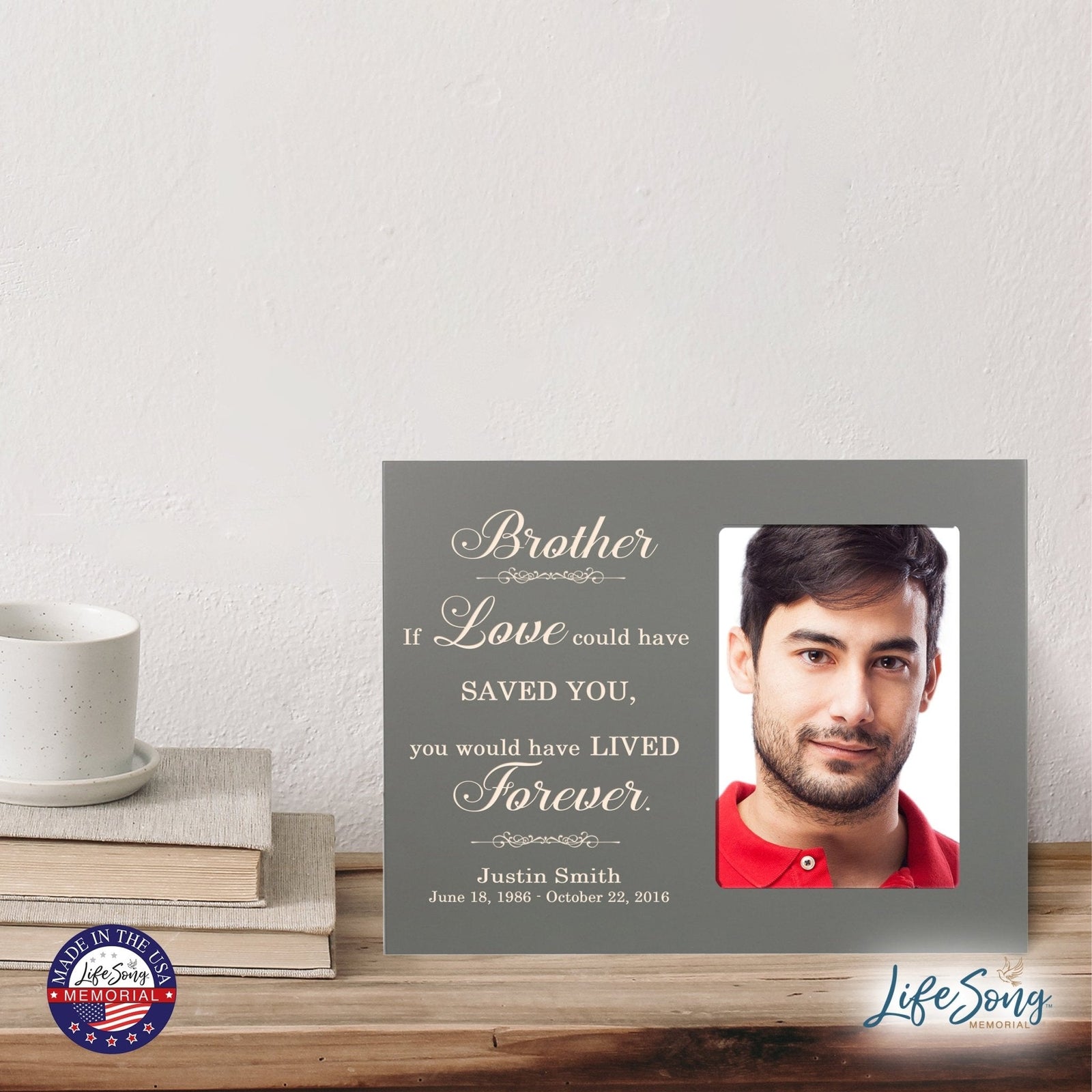 Personalized Horizontal 8x10 Wooden Memorial Picture Frame Holds 4x6 Photo - Brother, If Love Could - LifeSong Milestones