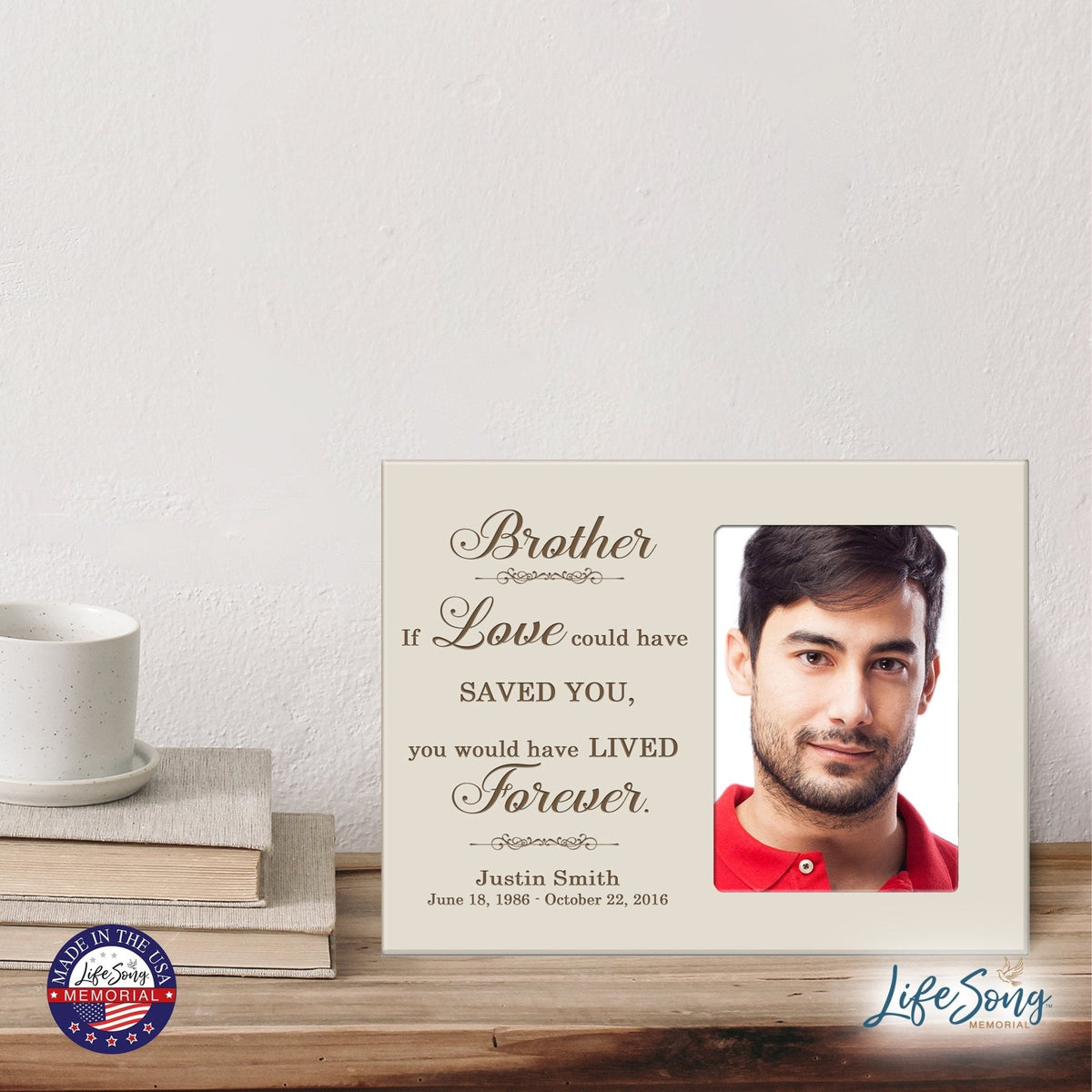 Personalized Horizontal 8x10 Wooden Memorial Picture Frame Holds 4x6 Photo - Brother, If Love Could - LifeSong Milestones