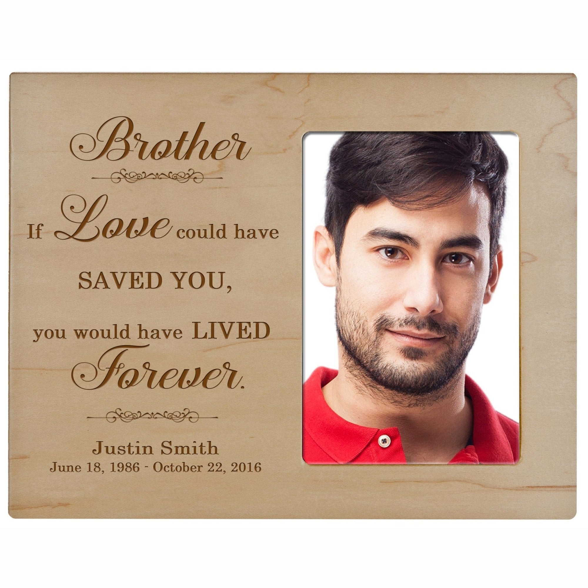 Personalized Horizontal 8x10 Wooden Memorial Picture Frame Holds 4x6 Photo - Brother, If Love Could - LifeSong Milestones