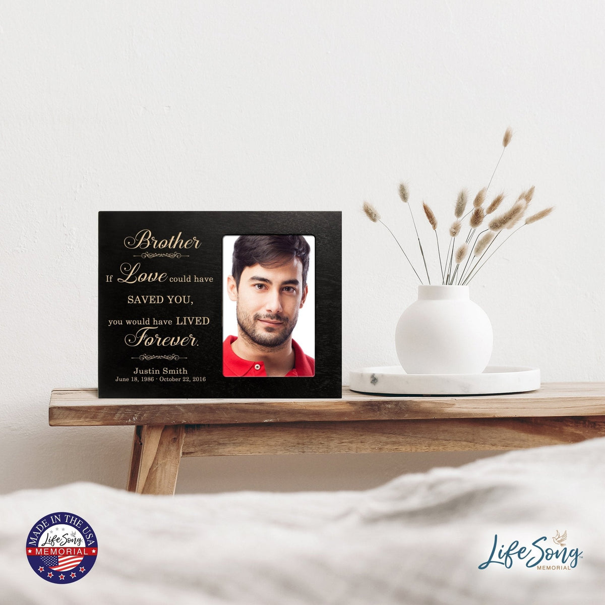 Personalized Horizontal 8x10 Wooden Memorial Picture Frame Holds 4x6 Photo - Brother, If Love Could - LifeSong Milestones