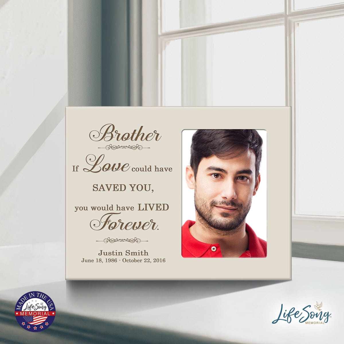 Personalized Horizontal 8x10 Wooden Memorial Picture Frame Holds 4x6 Photo - Brother, If Love Could - LifeSong Milestones