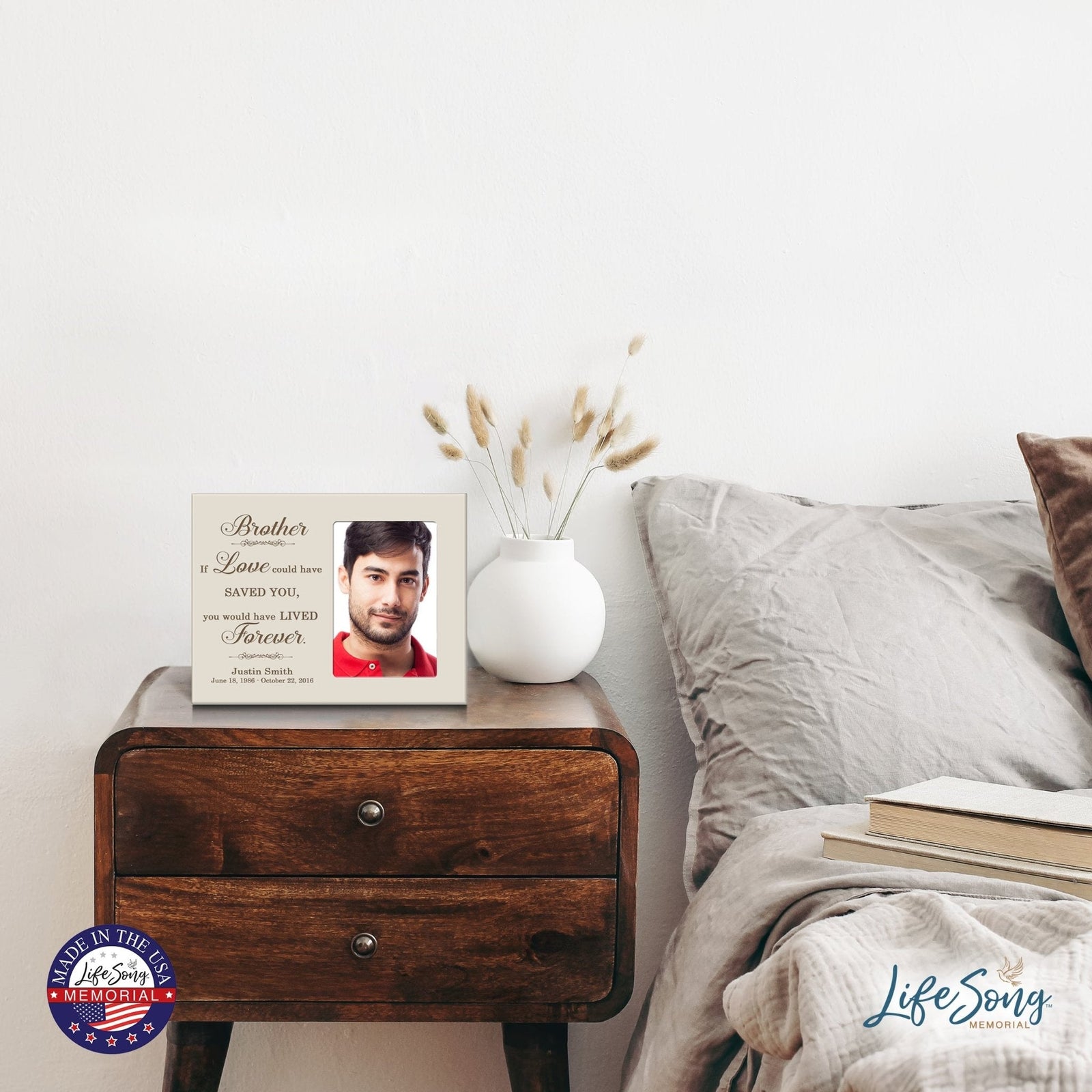 Personalized Horizontal 8x10 Wooden Memorial Picture Frame Holds 4x6 Photo - Brother, If Love Could - LifeSong Milestones