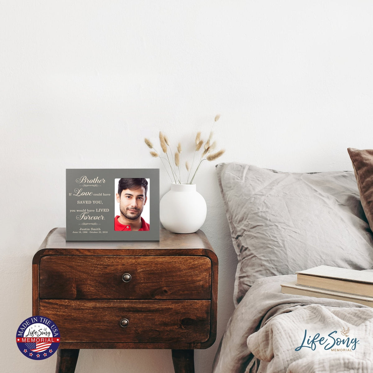 Personalized Horizontal 8x10 Wooden Memorial Picture Frame Holds 4x6 Photo - Brother, If Love Could - LifeSong Milestones
