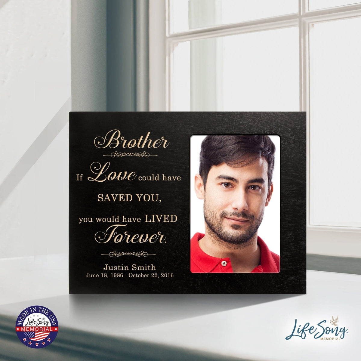 Personalized Horizontal 8x10 Wooden Memorial Picture Frame Holds 4x6 Photo - Brother, If Love Could - LifeSong Milestones