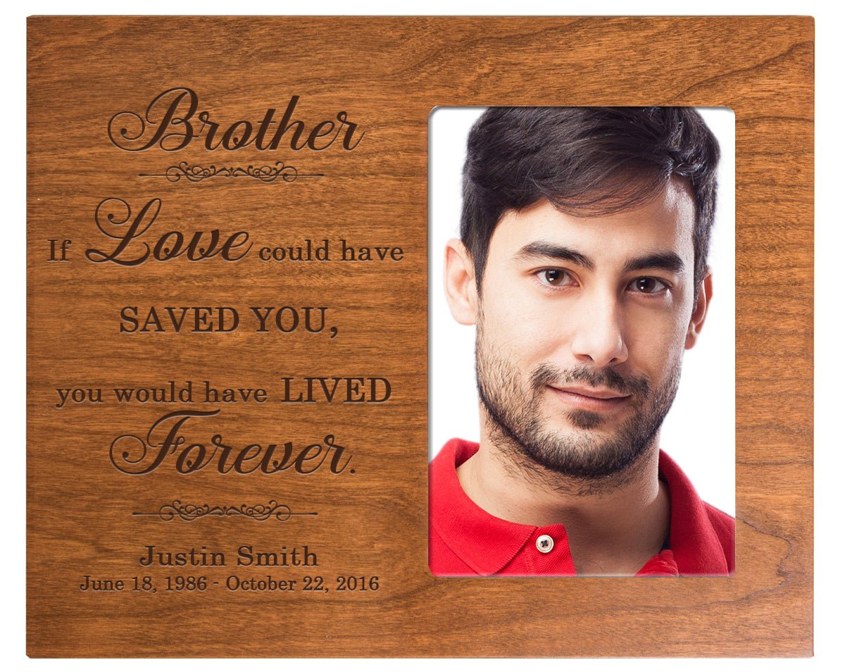 Personalized Horizontal 8x10 Wooden Memorial Picture Frame Holds 4x6 Photo - Brother, If Love Could - LifeSong Milestones