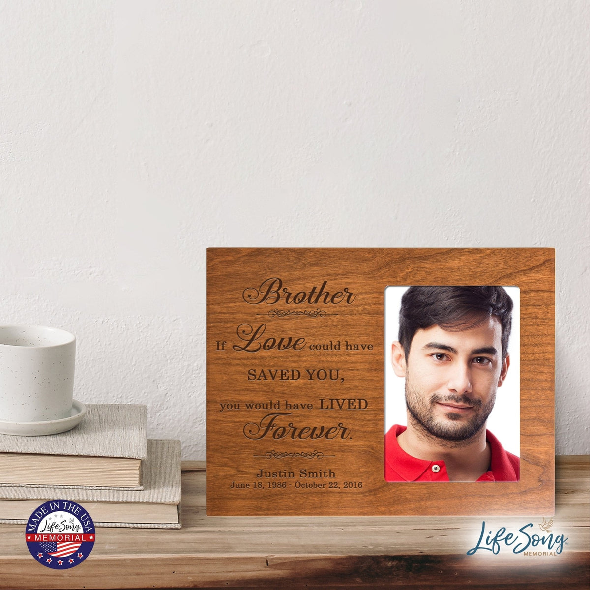 Personalized Horizontal 8x10 Wooden Memorial Picture Frame Holds 4x6 Photo - Brother, If Love Could - LifeSong Milestones