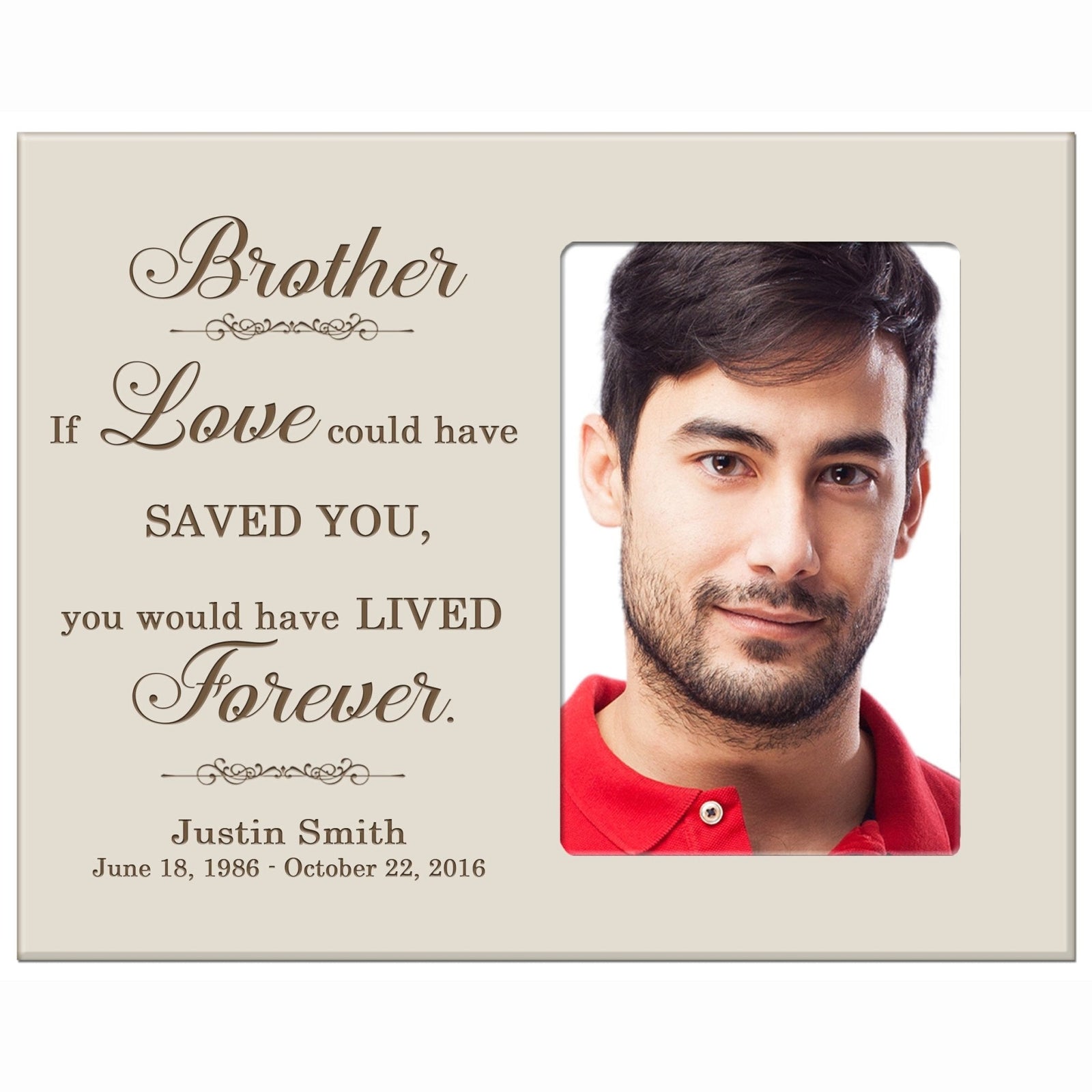 Personalized Horizontal 8x10 Wooden Memorial Picture Frame Holds 4x6 Photo - Brother, If Love Could - LifeSong Milestones