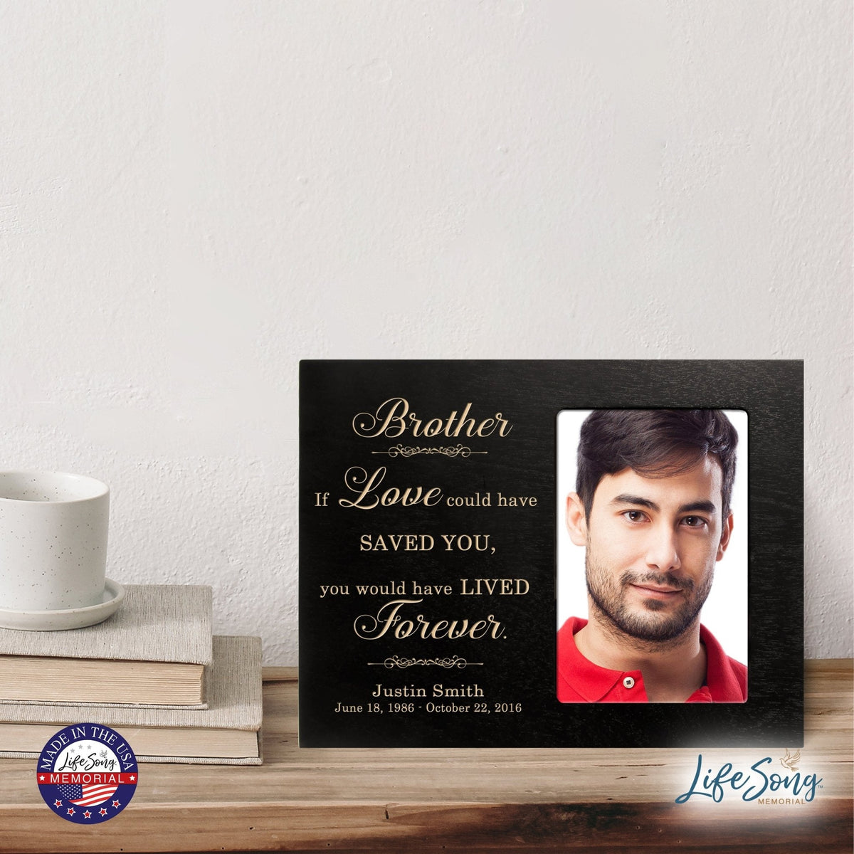 Personalized Horizontal 8x10 Wooden Memorial Picture Frame Holds 4x6 Photo - Brother, If Love Could - LifeSong Milestones