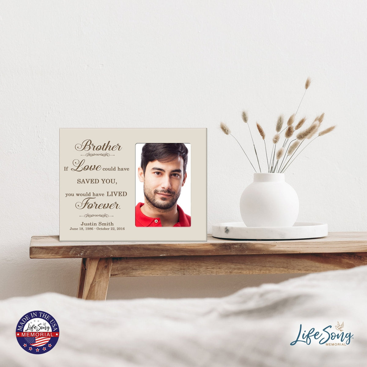 Personalized Horizontal 8x10 Wooden Memorial Picture Frame Holds 4x6 Photo - Brother, If Love Could - LifeSong Milestones